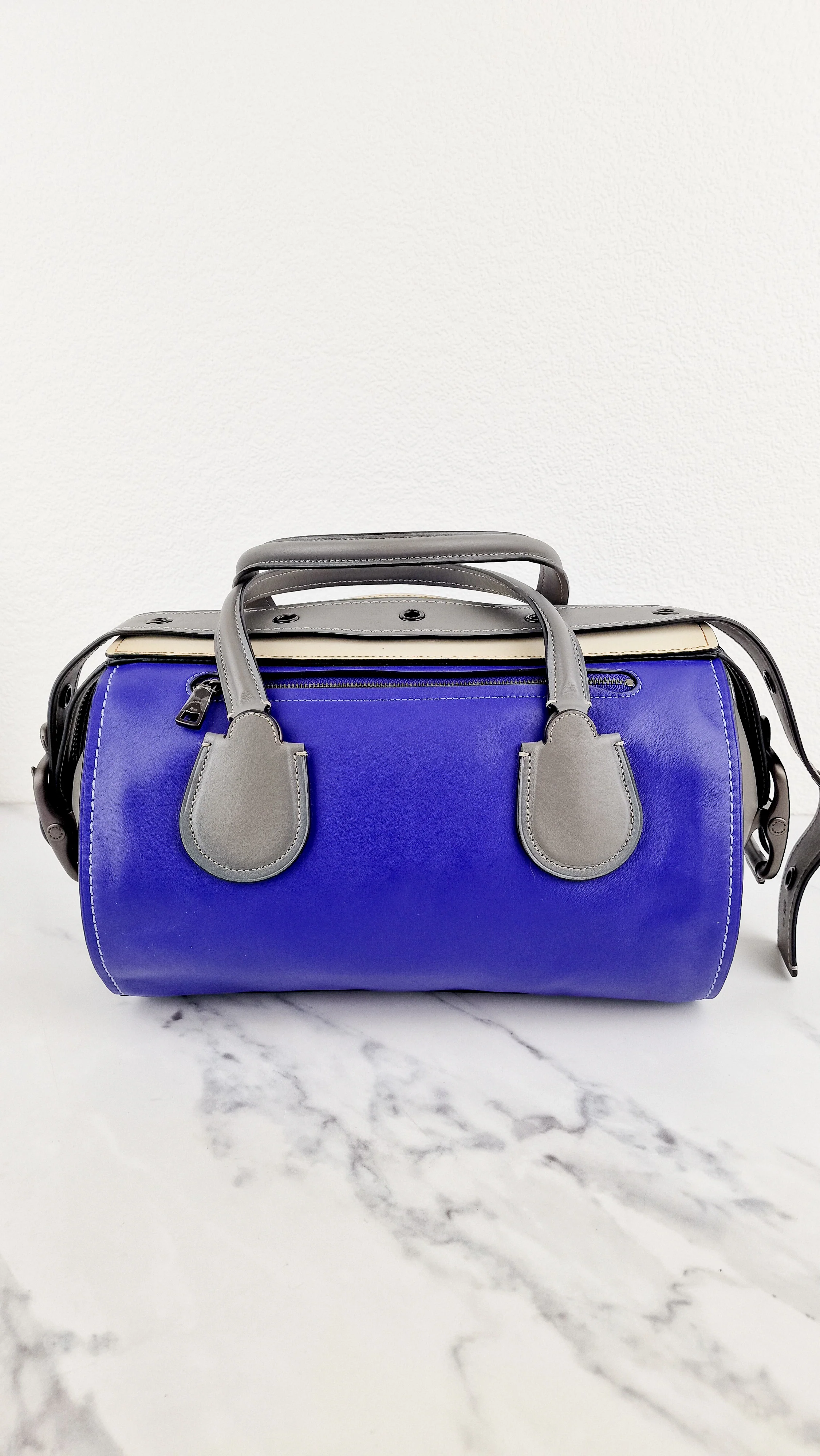 Coach 1941 Badlands Satchel Bag in Purple Blue Heather Grey Colorblock Smooth Leather - Coach 56587 - Image 8