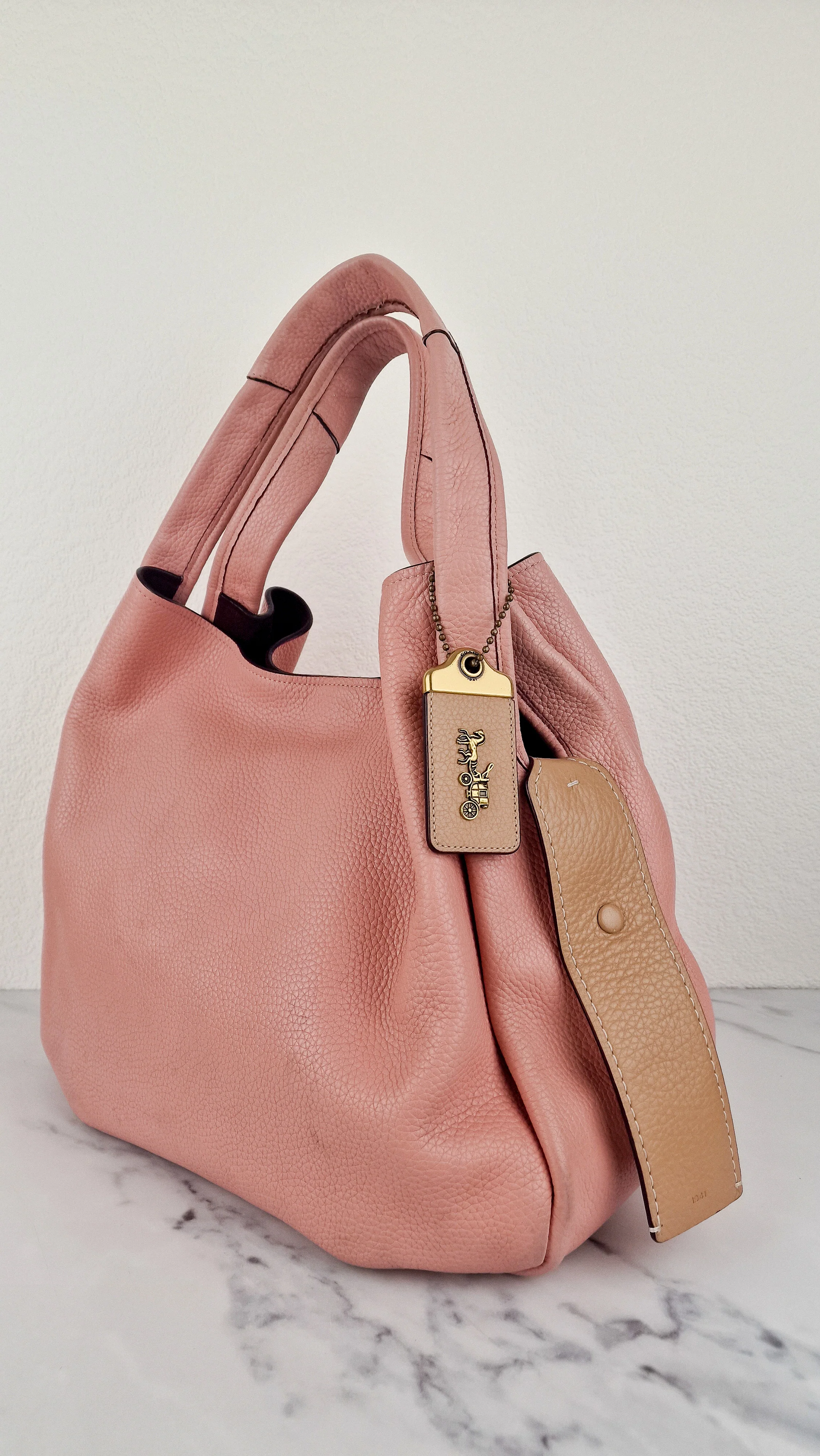 Coach 1941 Bandit Hobo 39 Bag in Peony Pink with Floral Bow - Pebble Leather - 2 in 1 handbag - Coach 86760