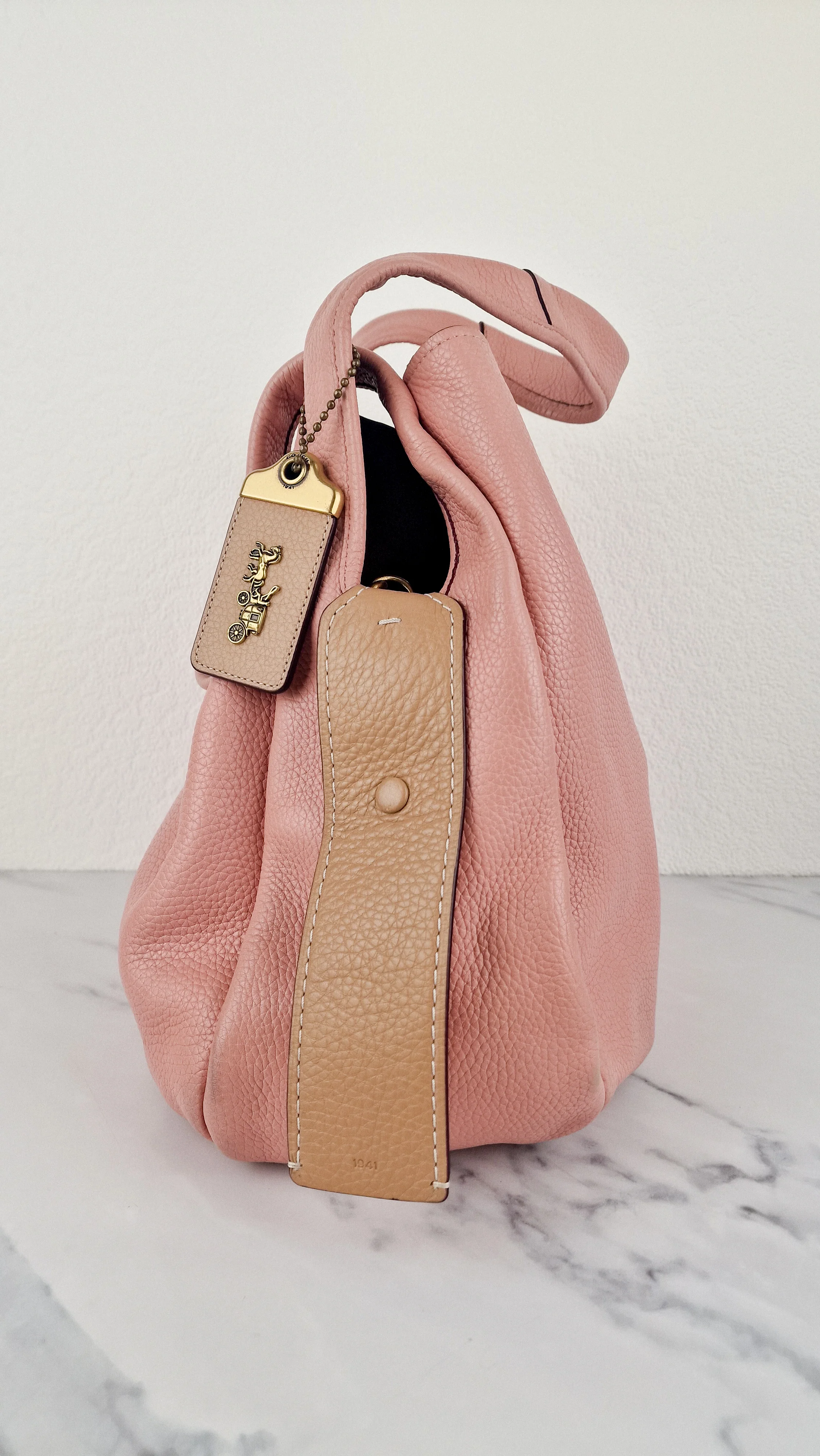Coach 1941 Bandit Hobo 39 Bag in Peony Pink with Floral Bow - Pebble Leather - 2 in 1 handbag - Coach 86760 - Image 18
