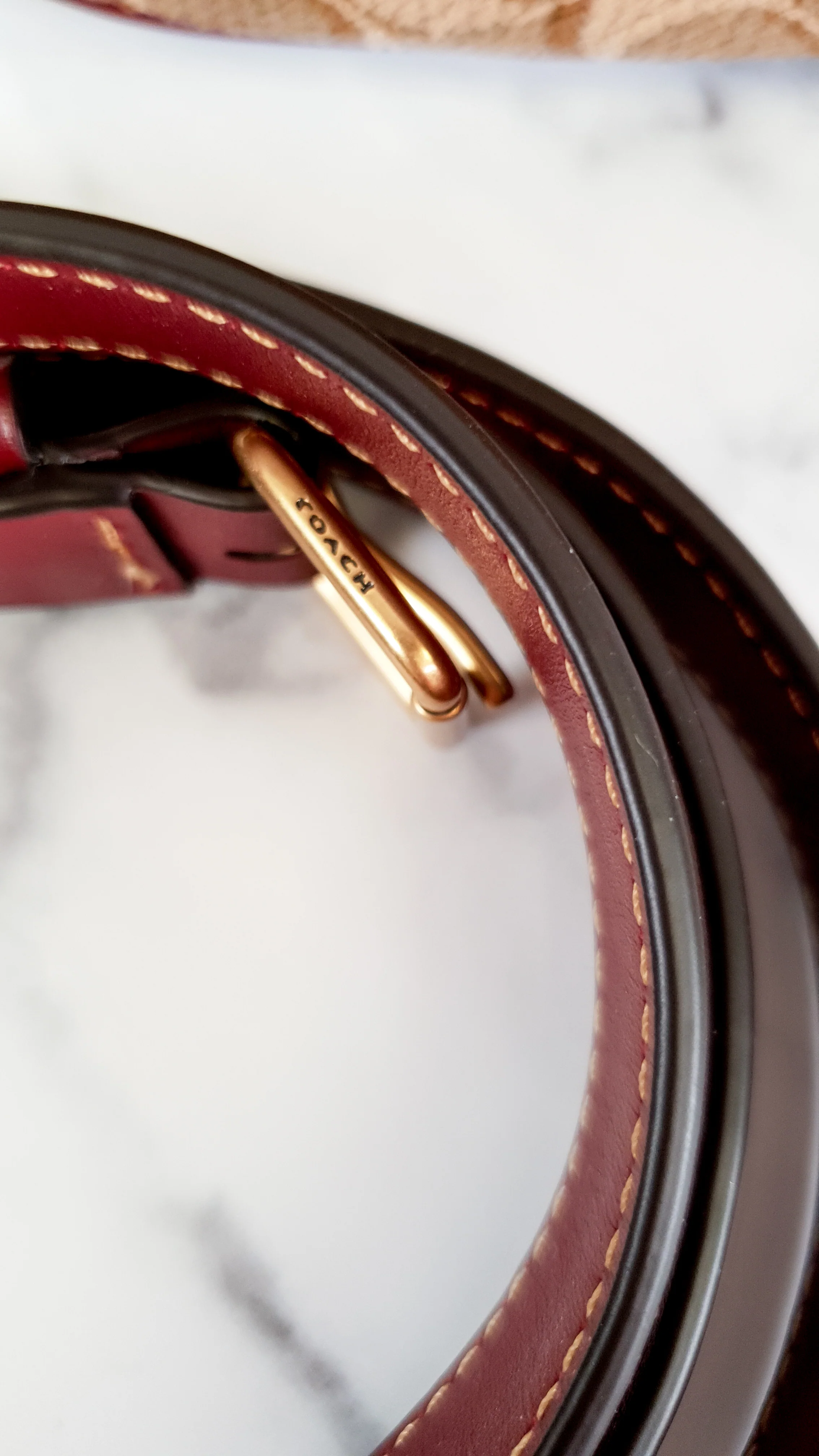 Coach 1941 Belt Bag Camera Bag in Tan Signature & Scarlett Burgundy Smooth Leather - Coach 50728 - Image 3