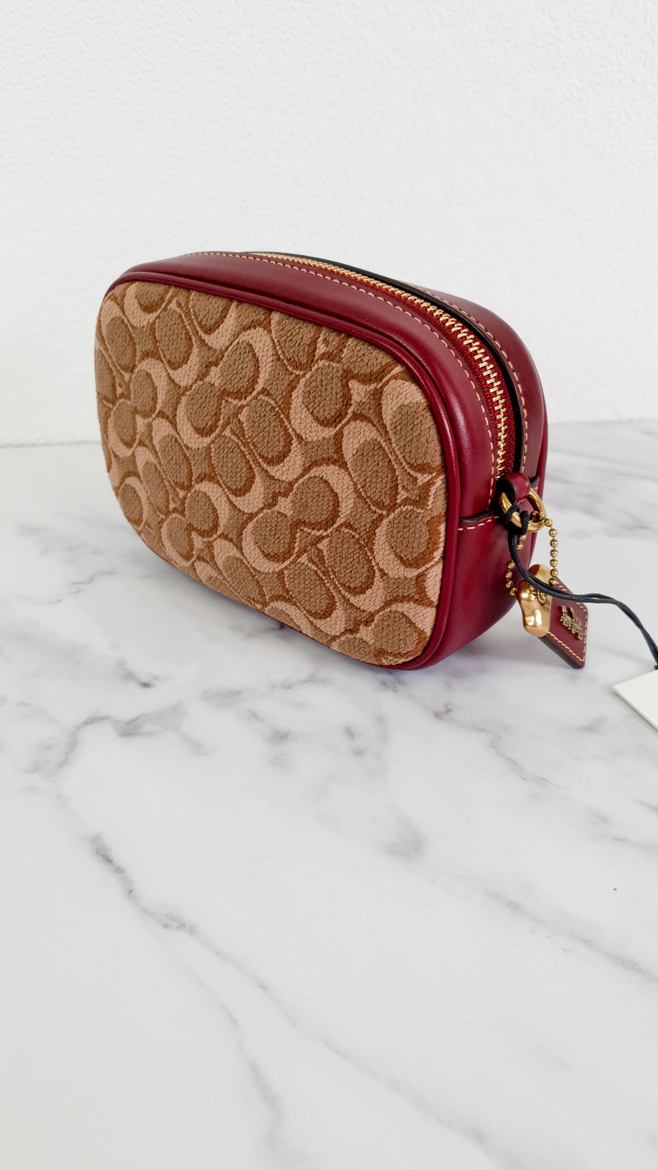 Coach 1941 Belt Bag Camera Bag in Tan Signature & Scarlett Burgundy Smooth Leather - Coach 50728 - Image 4