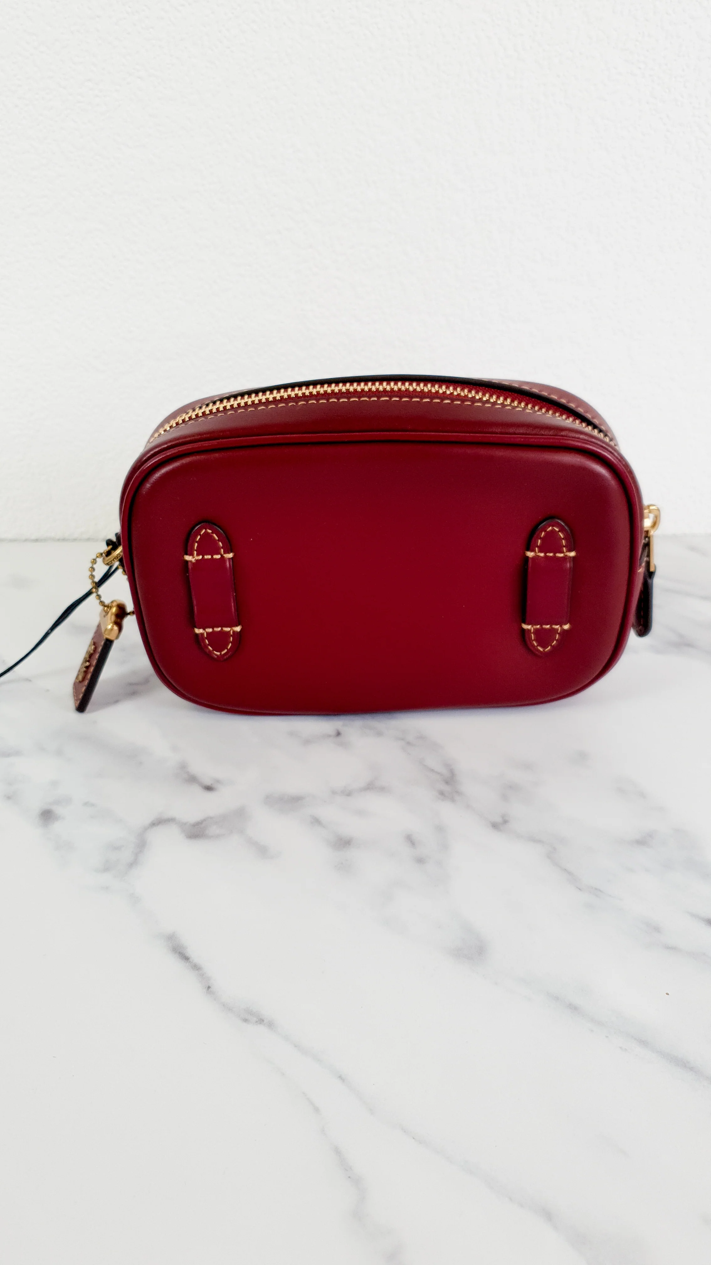 Coach 1941 Belt Bag Camera Bag in Tan Signature & Scarlett Burgundy Smooth Leather - Coach 50728 - Image 5