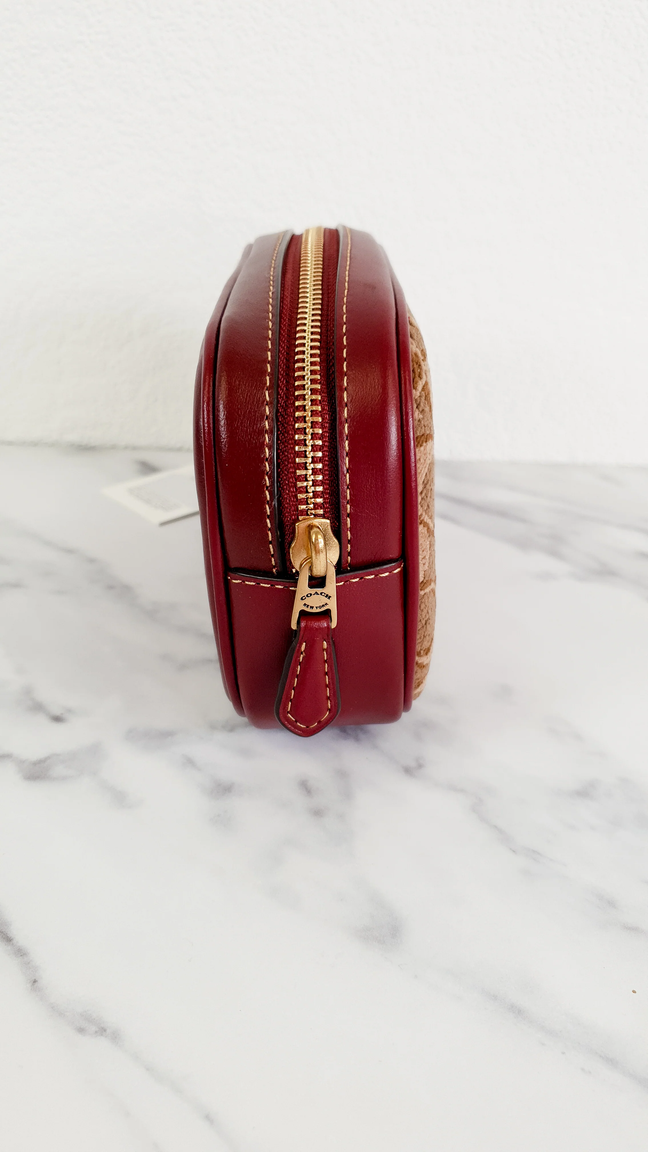 Coach 1941 Belt Bag Camera Bag in Tan Signature & Scarlett Burgundy Smooth Leather - Coach 50728 - Image 6