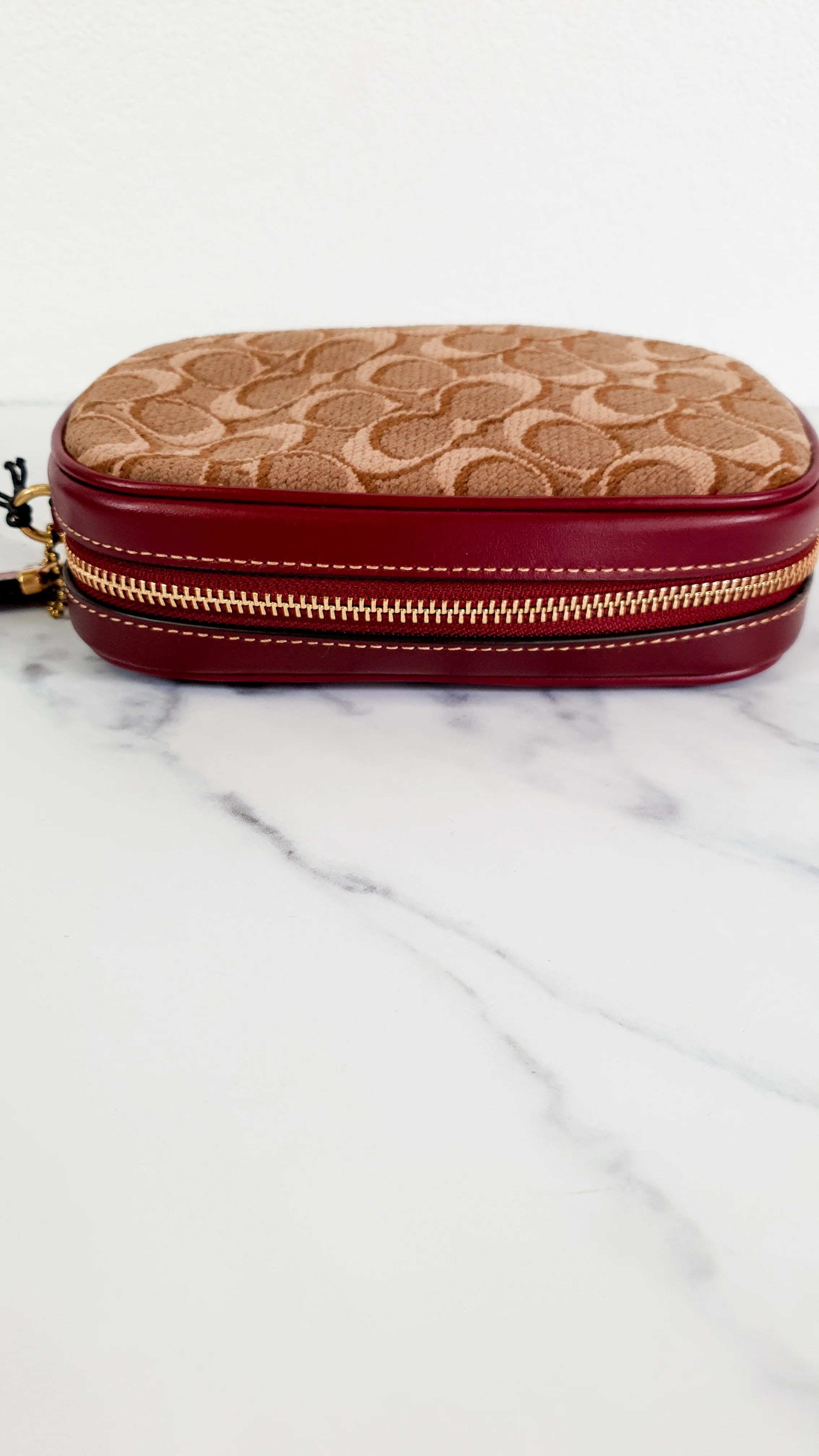 Coach 1941 Belt Bag Camera Bag in Tan Signature & Scarlett Burgundy Smooth Leather - Coach 50728 - Image 8