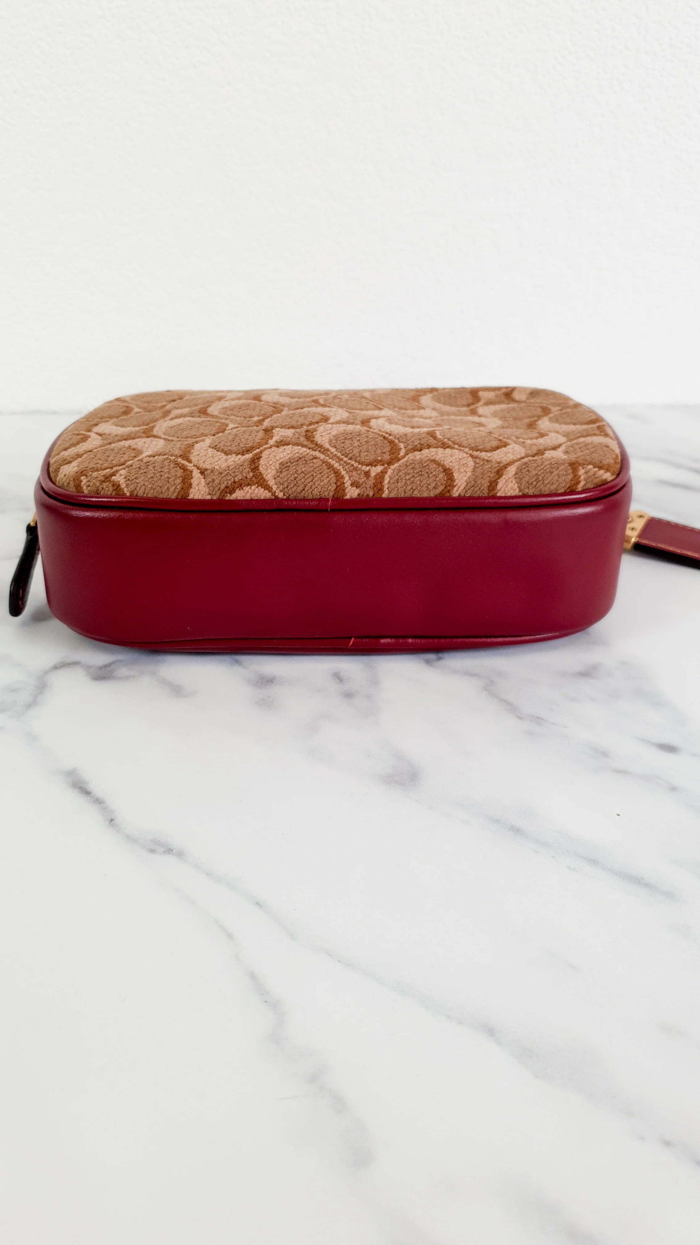 Coach 1941 Belt Bag Camera Bag in Tan Signature & Scarlett Burgundy Smooth Leather - Coach 50728 - Image 9