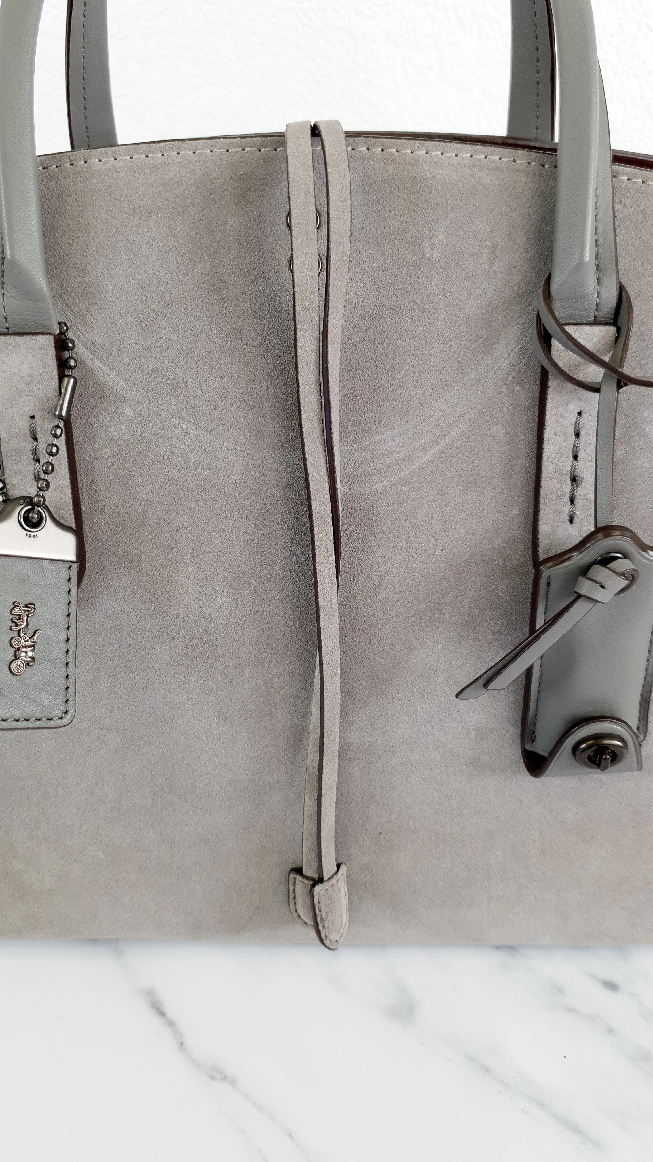 Coach 1941 Cooper Carryall Bag in Heather Grey Suede & Leather Lining - Crossbody Handbag Tote - Coach 22822 - Image 3
