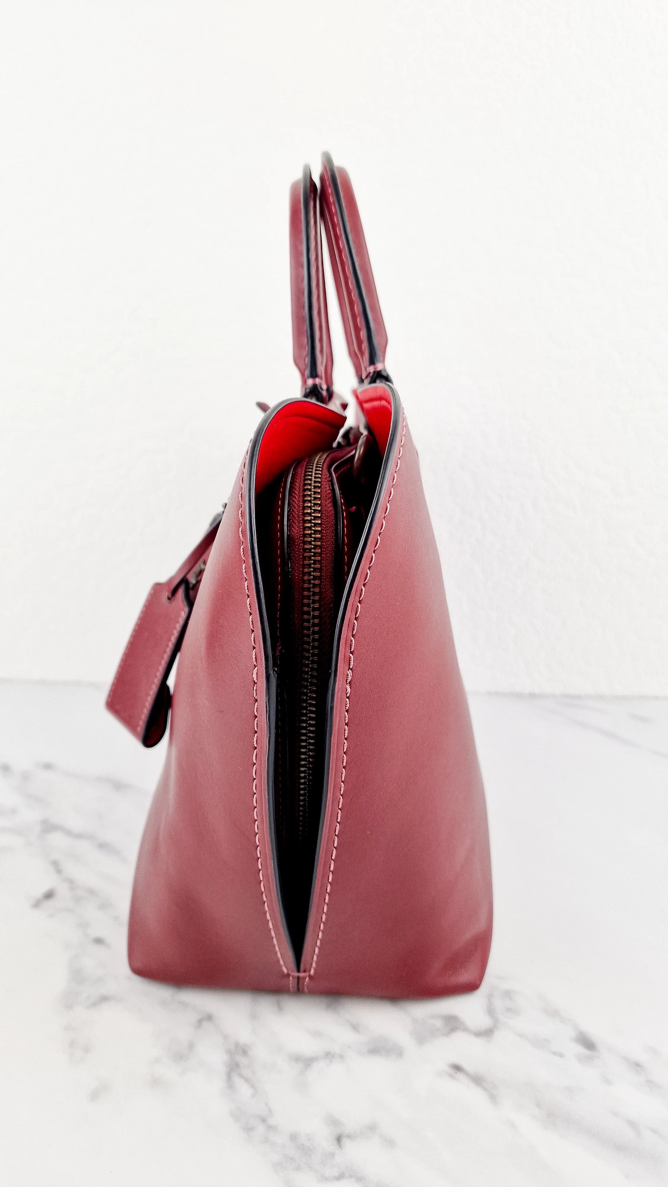 Coach 1941 Dakotah Satchel in Burgundy Red Smooth Leather Handbag Crossbody Bag - Coach 59132 - Image 3