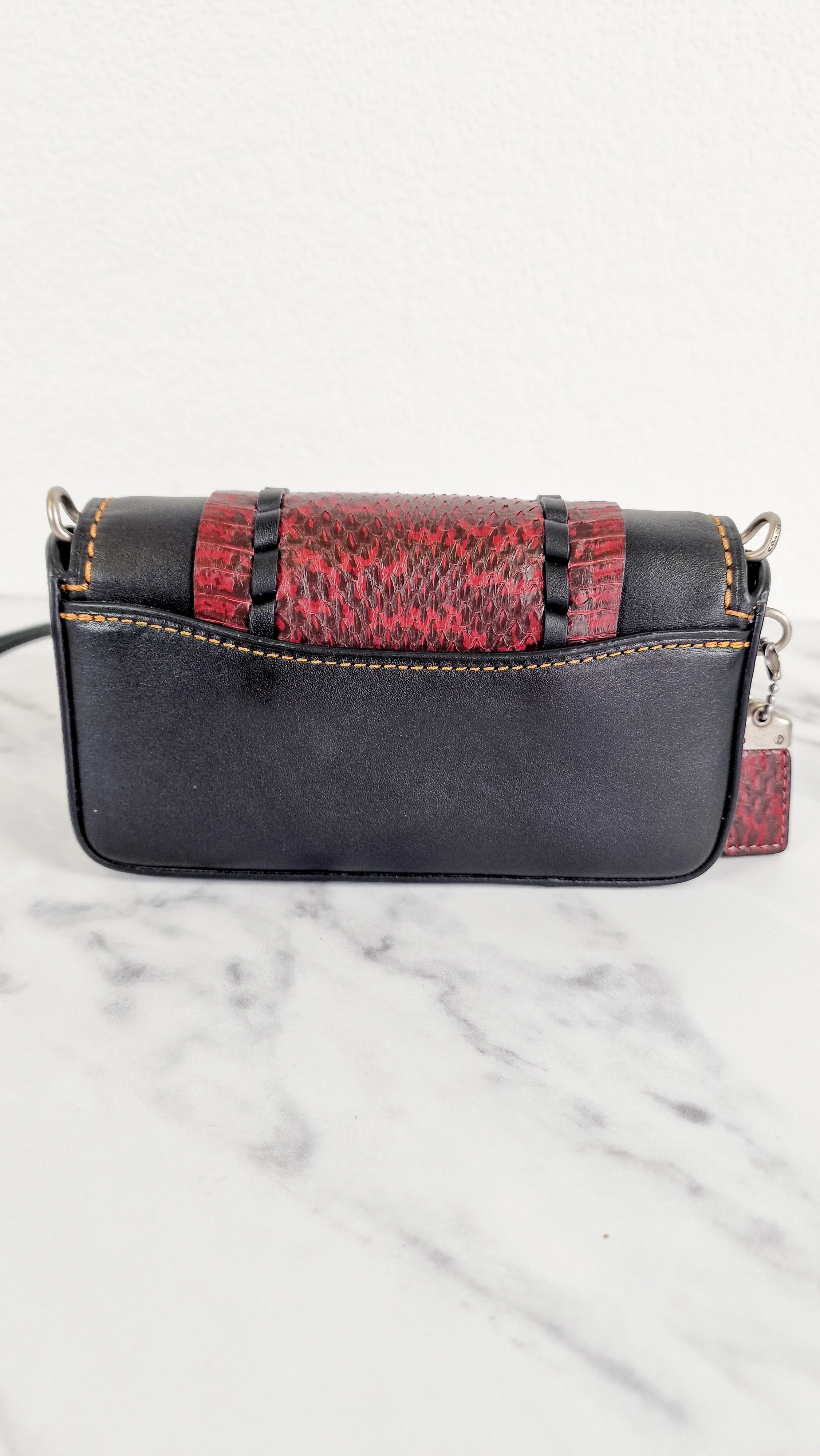 Coach 1941 Dinkier with Whipstitch Snake Trim in Black Smooth Leather With Dark Red Burgundy Snakeskin - Crossbody Bag Clutch Mini Dinky - Coach 86819 - Image 2