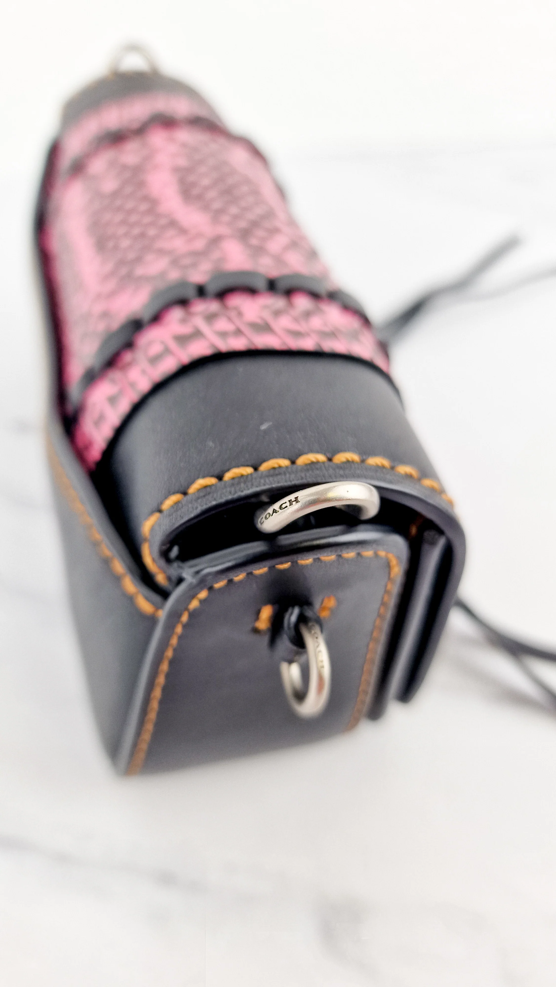 Coach 1941 Dinkier with Whipstitch Snake Trim in Black Smooth Leather With Pink Snakeskin - Crossbody Bag Clutch Mini Dinky - Coach 86819 - Image 10