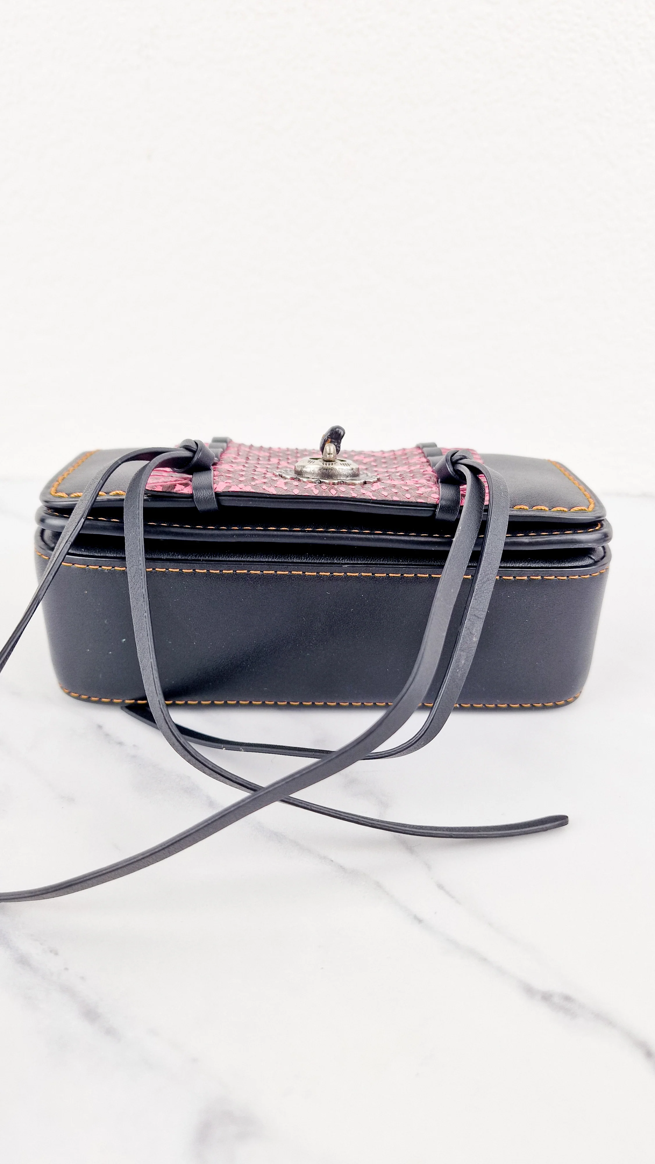 Coach 1941 Dinkier with Whipstitch Snake Trim in Black Smooth Leather With Pink Snakeskin - Crossbody Bag Clutch Mini Dinky - Coach 86819 - Image 11