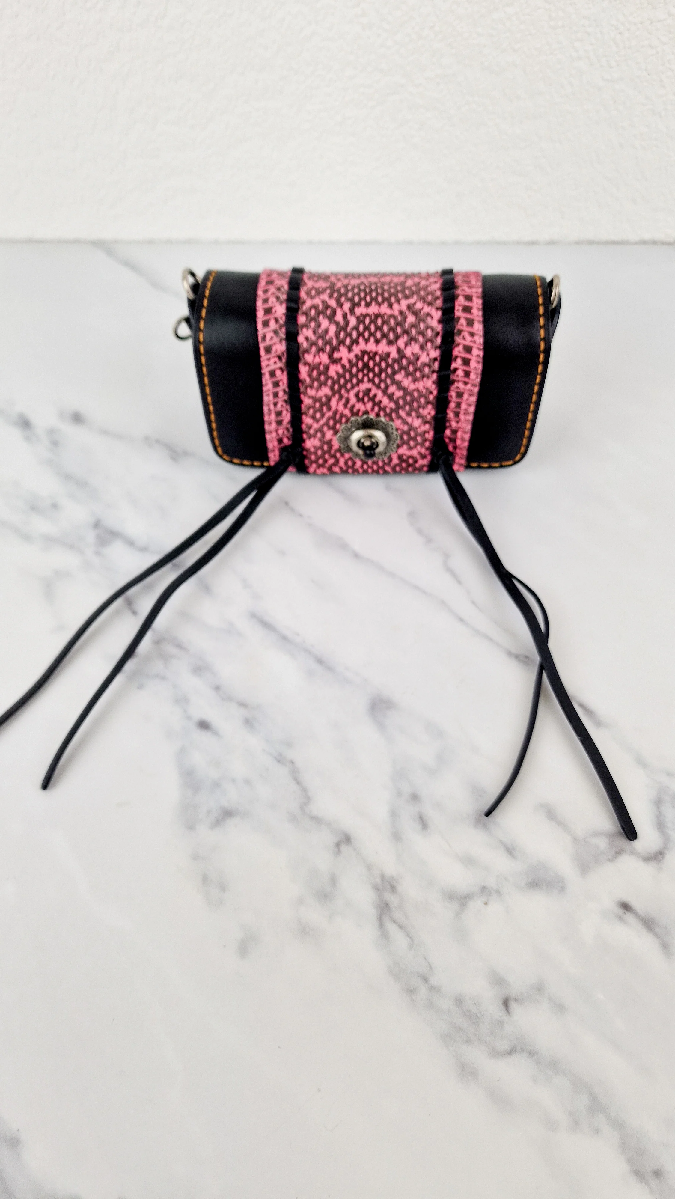 Coach 1941 Dinkier with Whipstitch Snake Trim in Black Smooth Leather With Pink Snakeskin - Crossbody Bag Clutch Mini Dinky - Coach 86819 - Image 3