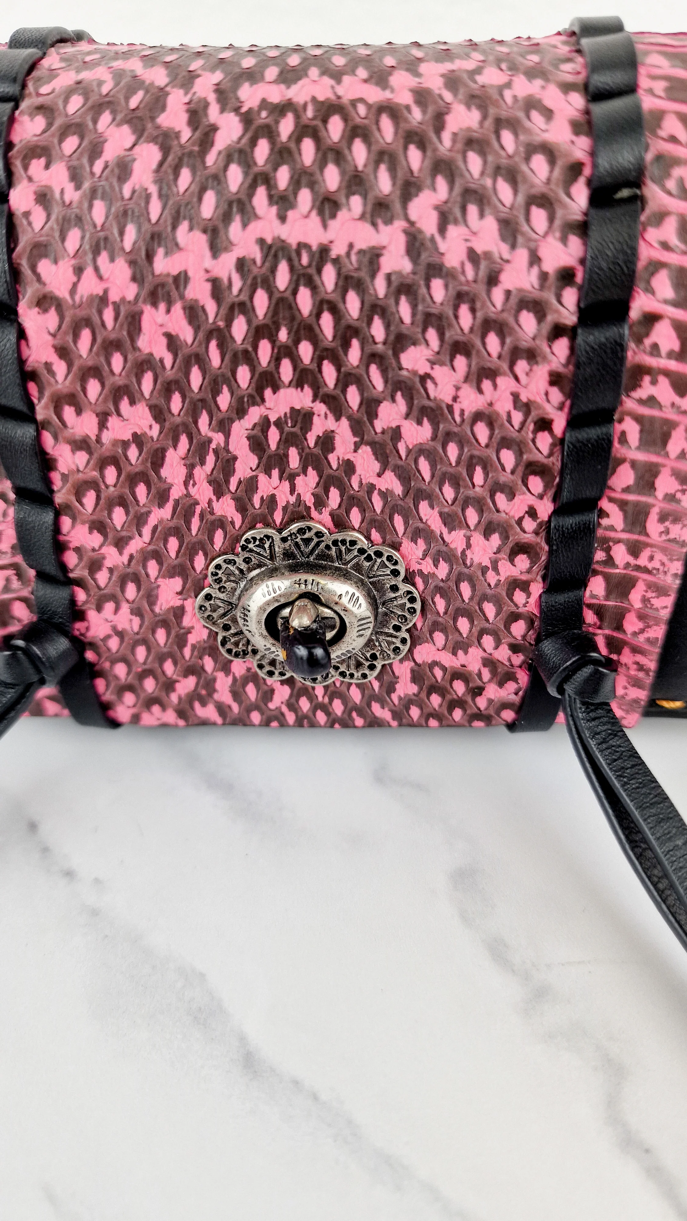 Coach 1941 Dinkier with Whipstitch Snake Trim in Black Smooth Leather With Pink Snakeskin - Crossbody Bag Clutch Mini Dinky - Coach 86819 - Image 4