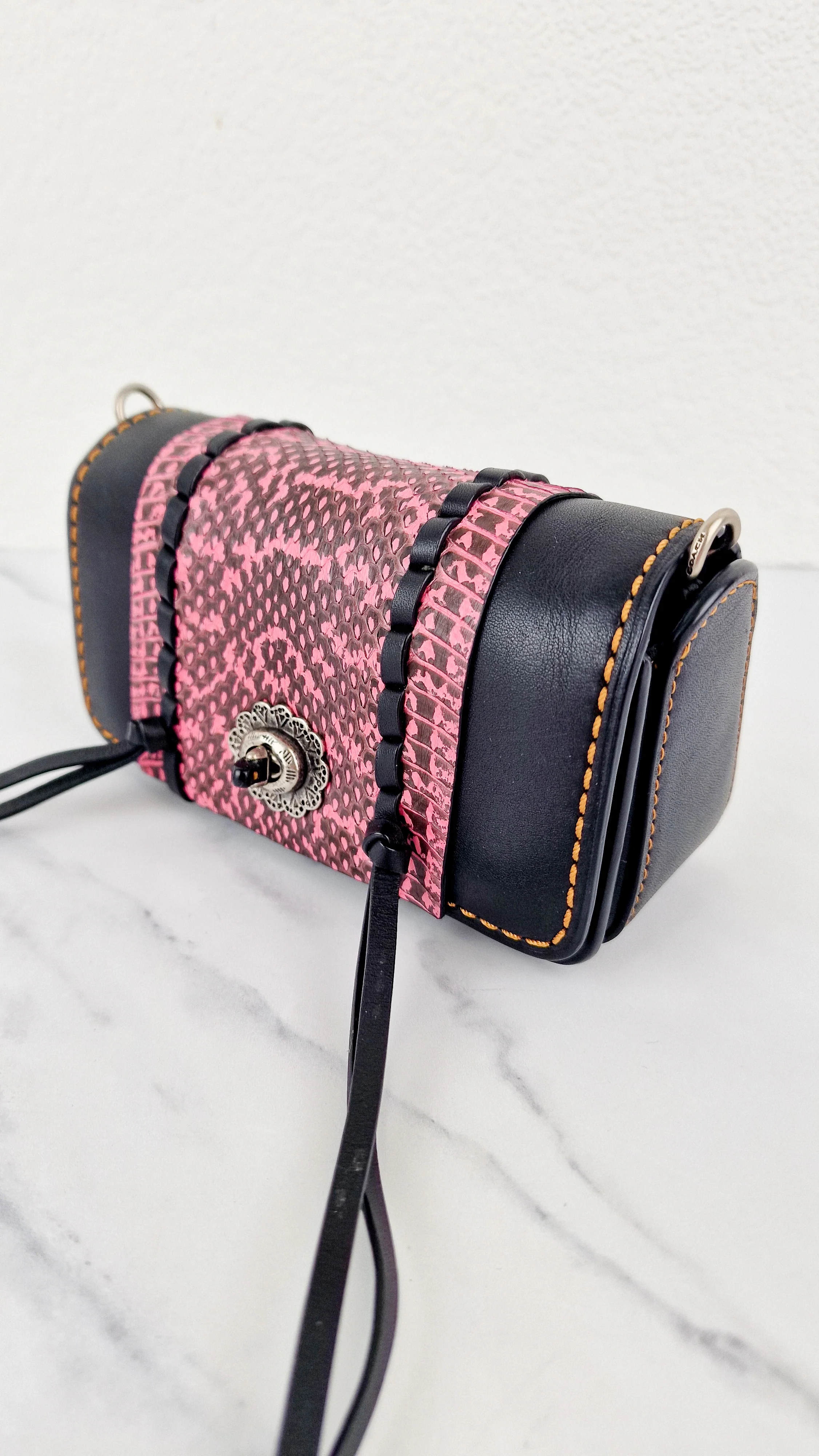 Coach 1941 Dinkier with Whipstitch Snake Trim in Black Smooth Leather With Pink Snakeskin - Crossbody Bag Clutch Mini Dinky - Coach 86819 - Image 5
