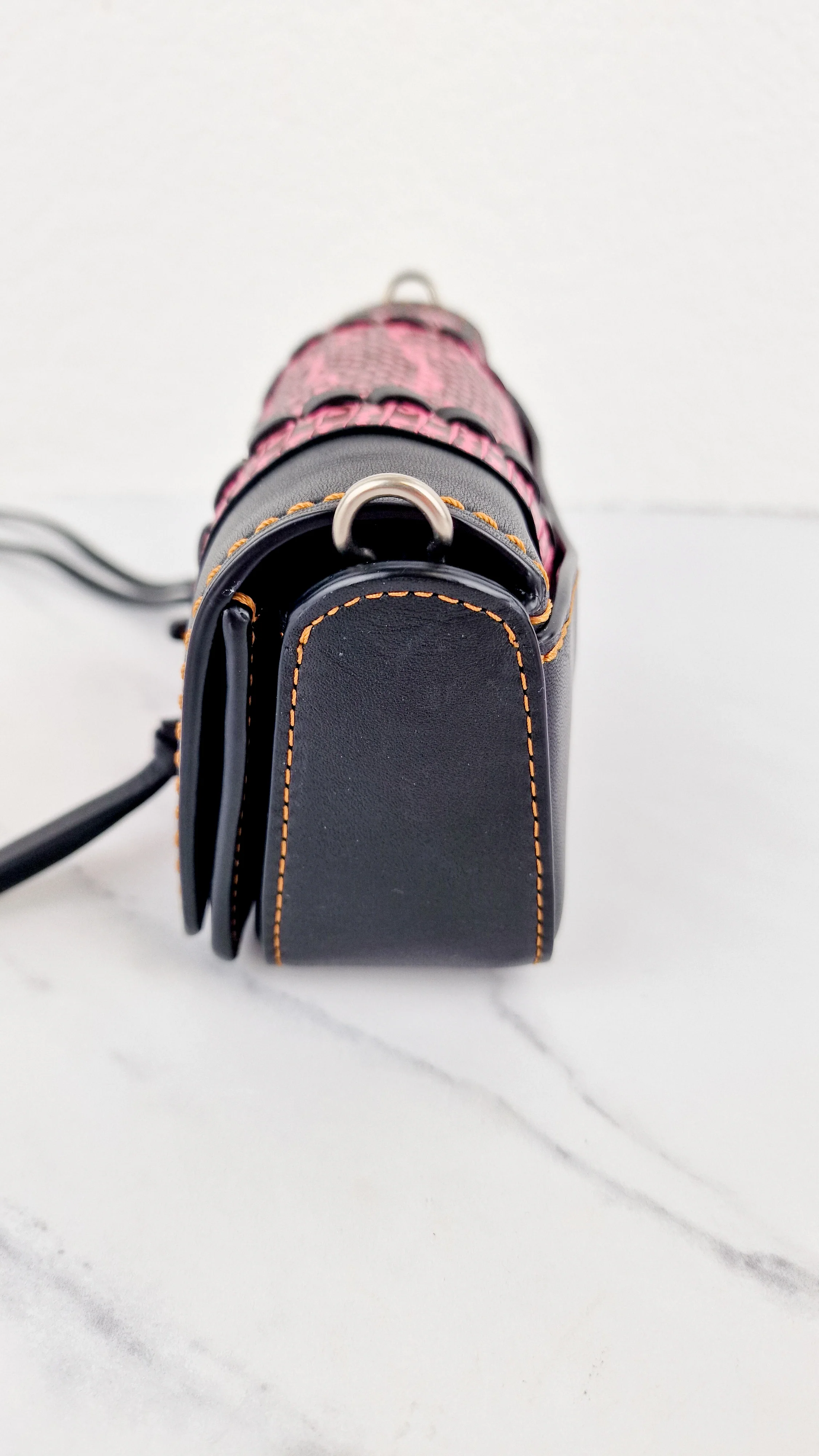 Coach 1941 Dinkier with Whipstitch Snake Trim in Black Smooth Leather With Pink Snakeskin - Crossbody Bag Clutch Mini Dinky - Coach 86819 - Image 6