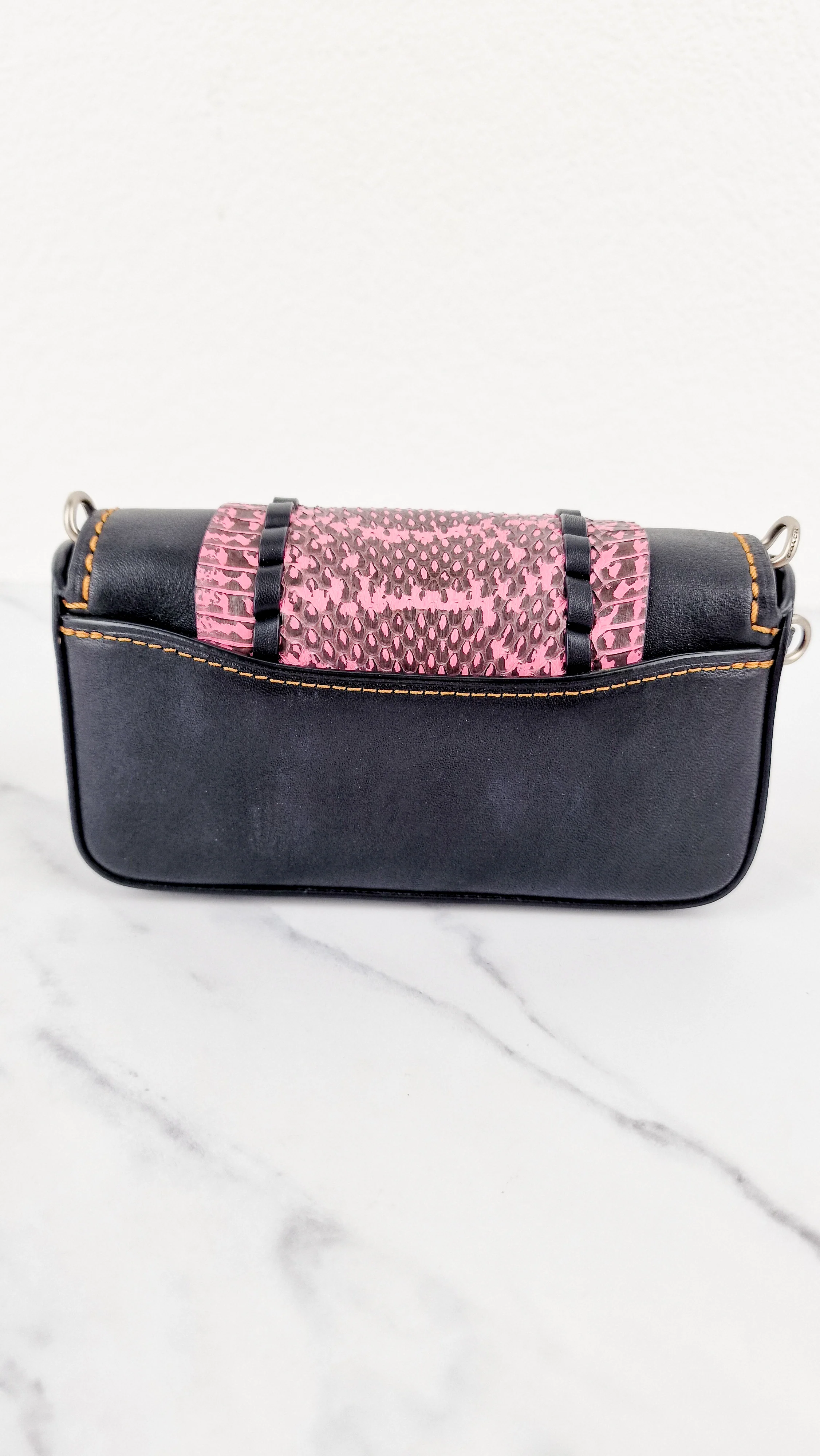 Coach 1941 Dinkier with Whipstitch Snake Trim in Black Smooth Leather With Pink Snakeskin - Crossbody Bag Clutch Mini Dinky - Coach 86819 - Image 7