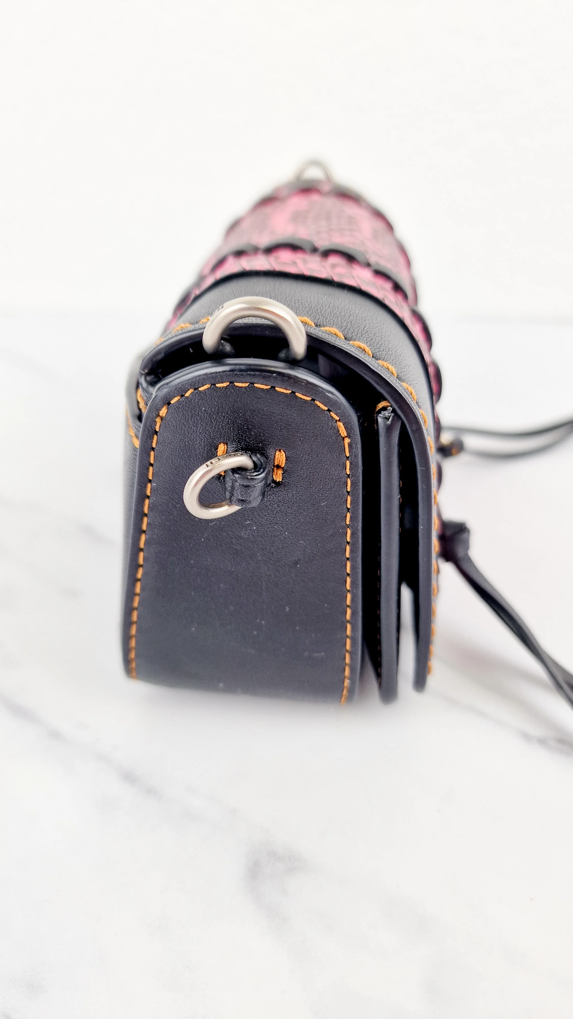 Coach 1941 Dinkier with Whipstitch Snake Trim in Black Smooth Leather With Pink Snakeskin - Crossbody Bag Clutch Mini Dinky - Coach 86819 - Image 8