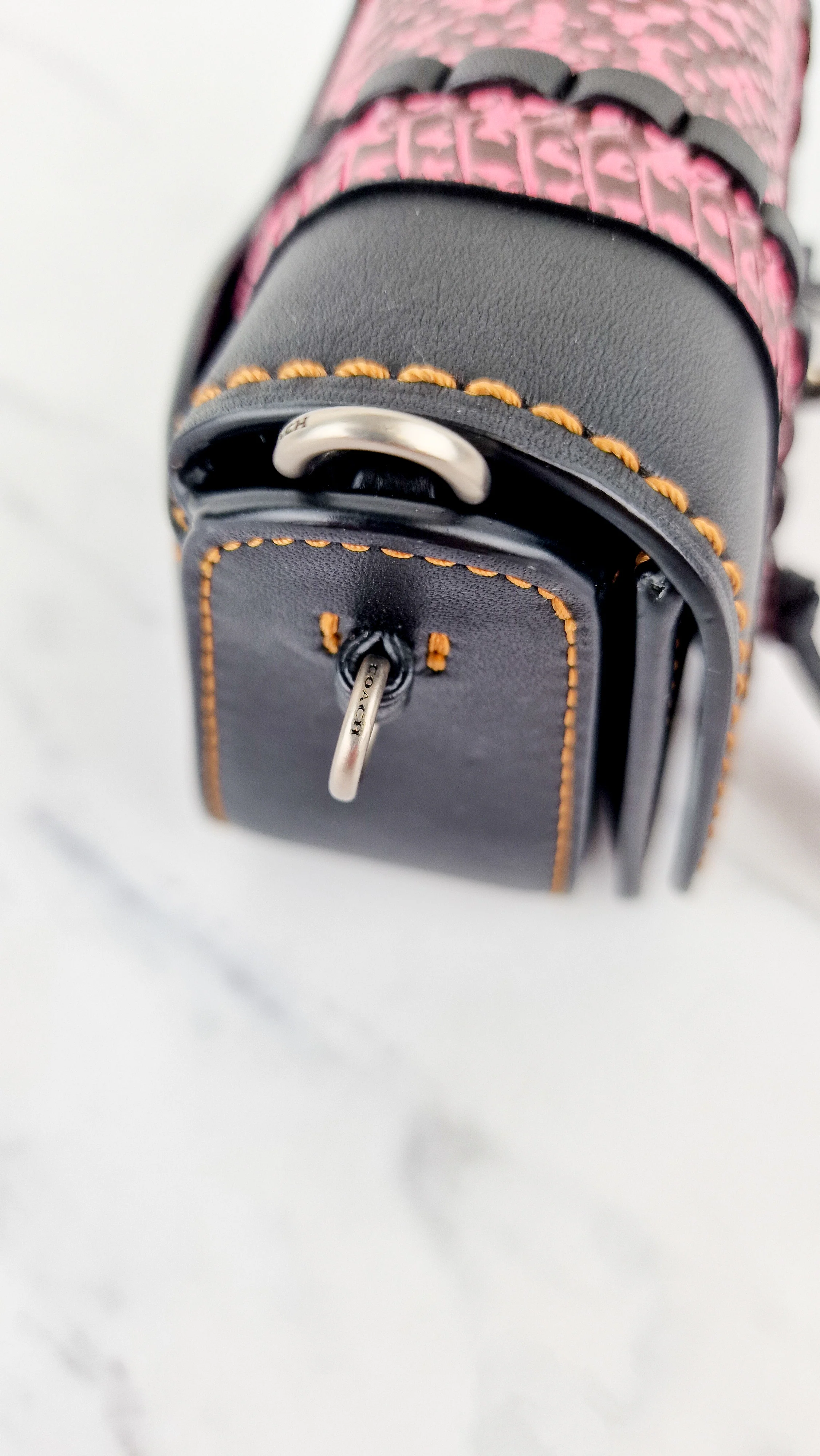 Coach 1941 Dinkier with Whipstitch Snake Trim in Black Smooth Leather With Pink Snakeskin - Crossbody Bag Clutch Mini Dinky - Coach 86819 - Image 9