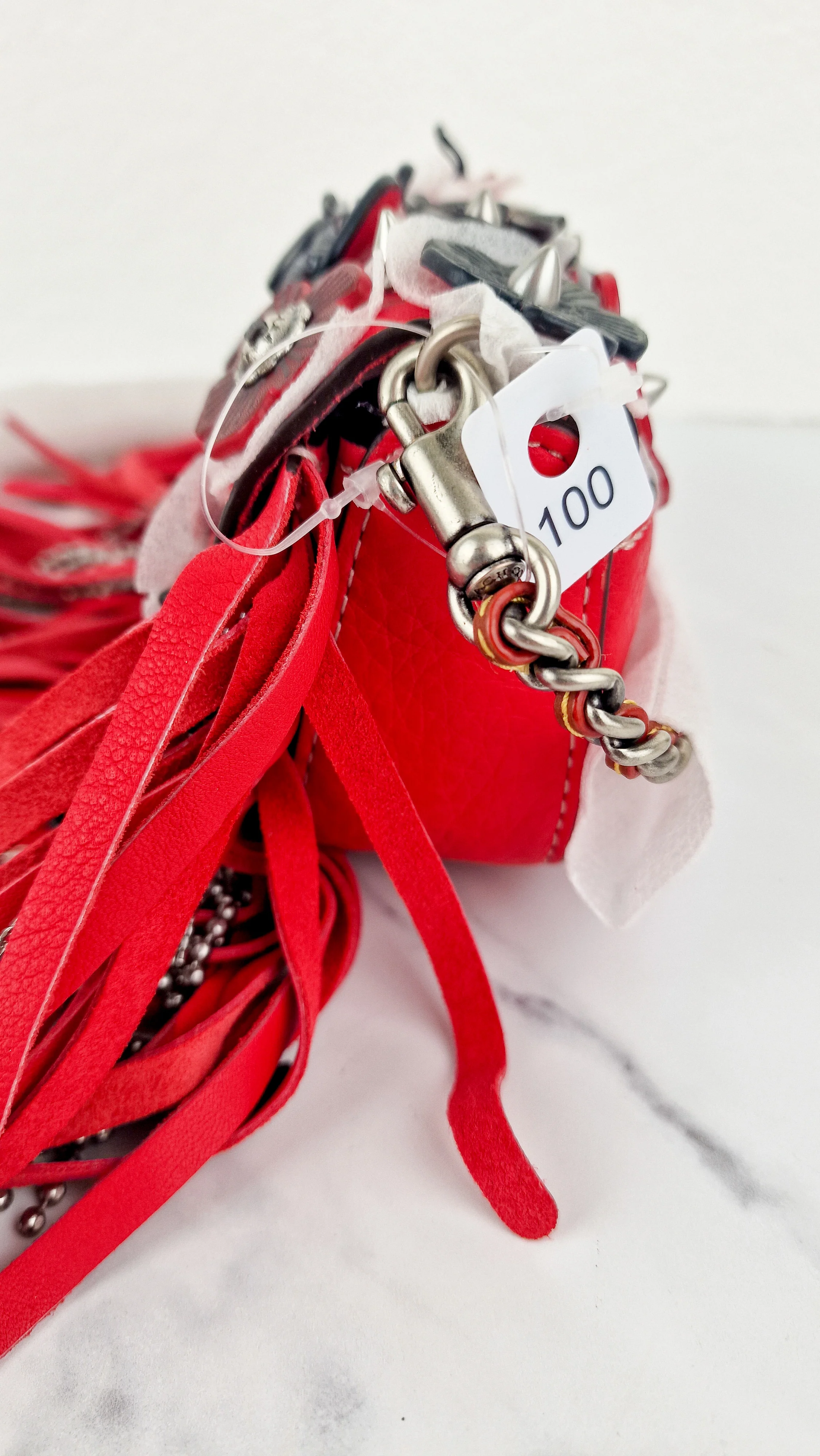 Coach 1941 Dinkier in Vermillion Red with Wild Tea Roses Studs & Fringes - Crossbody Bag Clutch Mini Dinky - Coach 86852 - Image 10