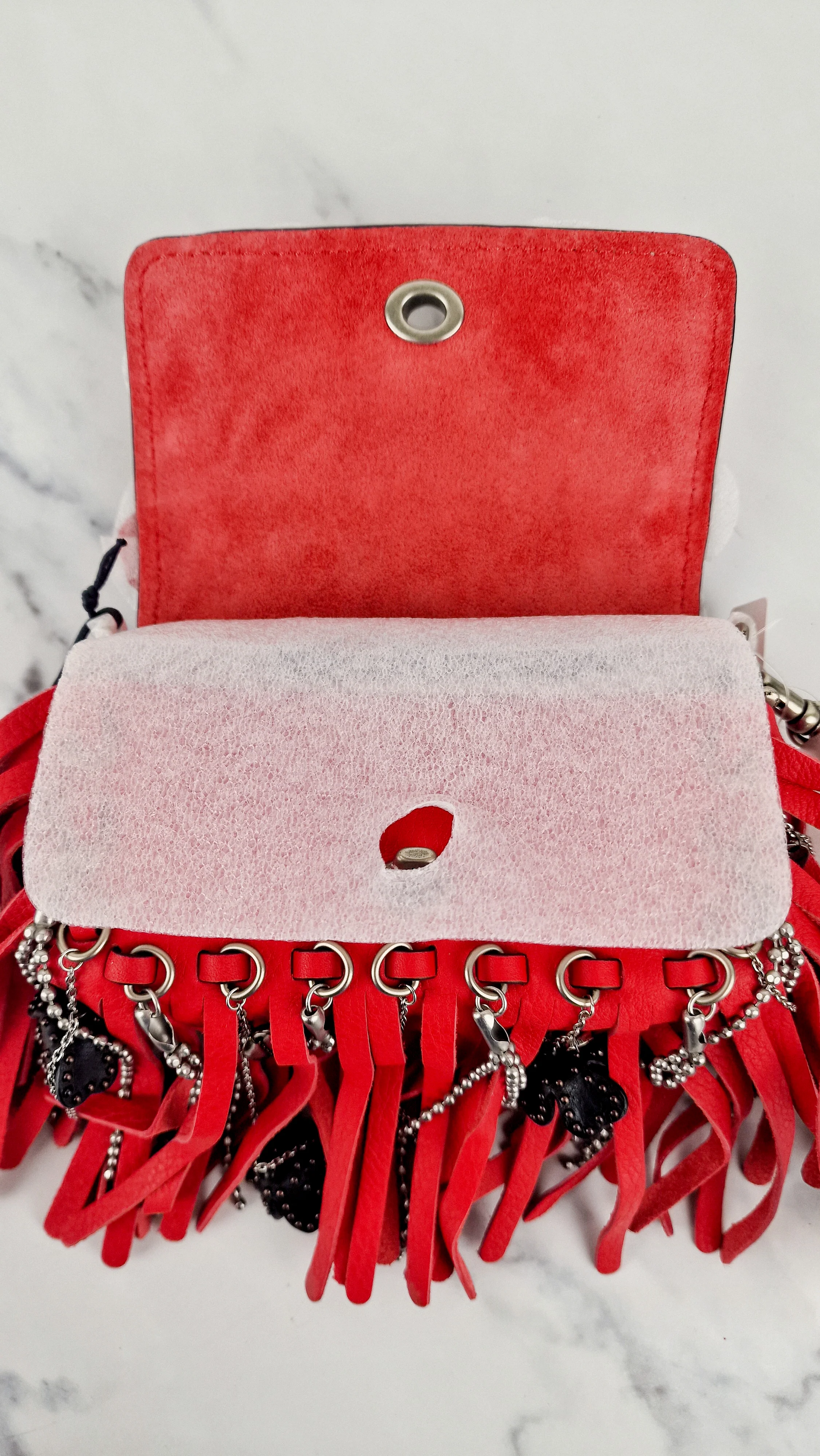 Coach 1941 Dinkier in Vermillion Red with Wild Tea Roses Studs & Fringes - Crossbody Bag Clutch Mini Dinky - Coach 86852 - Image 16