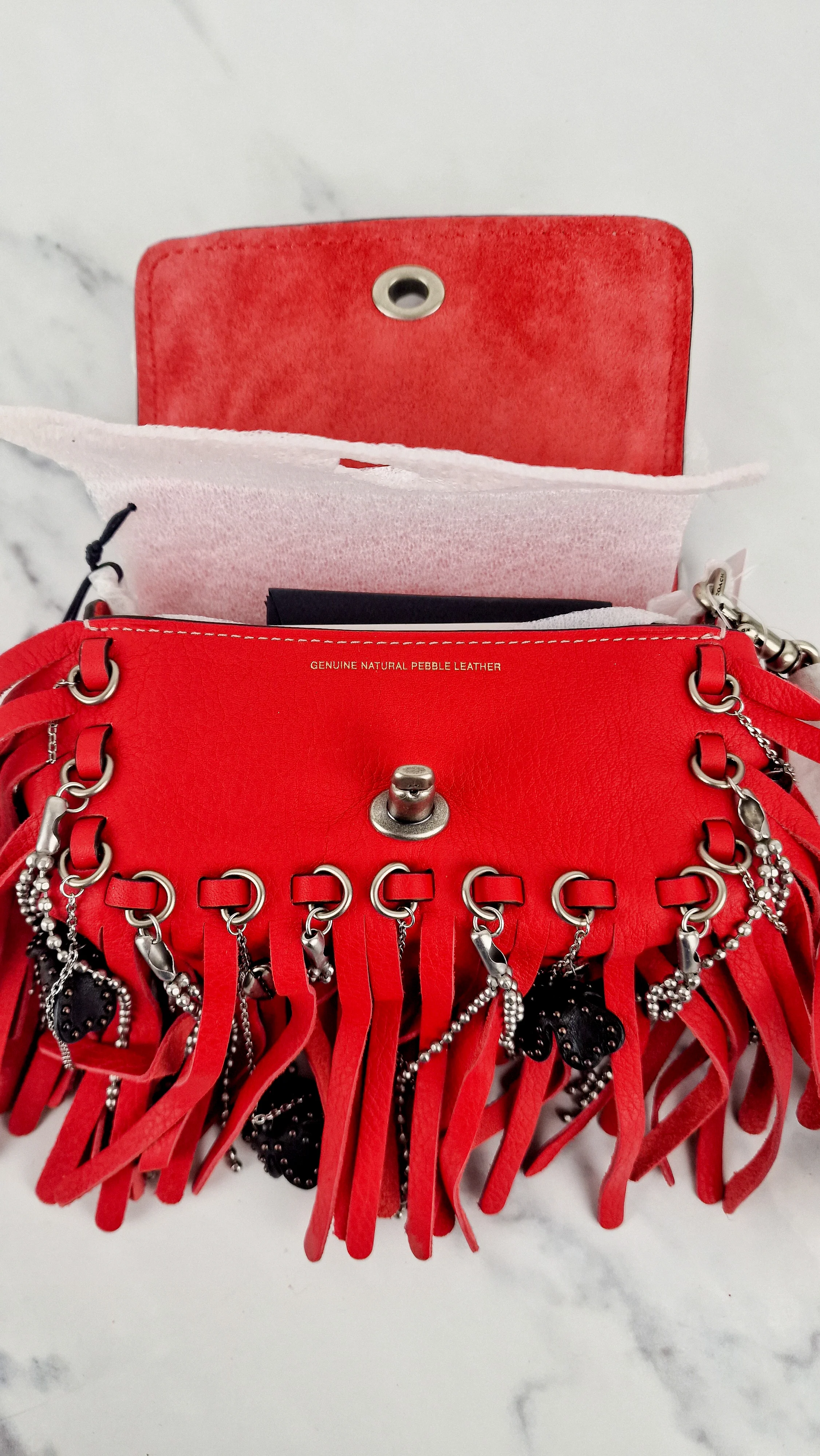 Coach 1941 Dinkier in Vermillion Red with Wild Tea Roses Studs & Fringes - Crossbody Bag Clutch Mini Dinky - Coach 86852 - Image 17