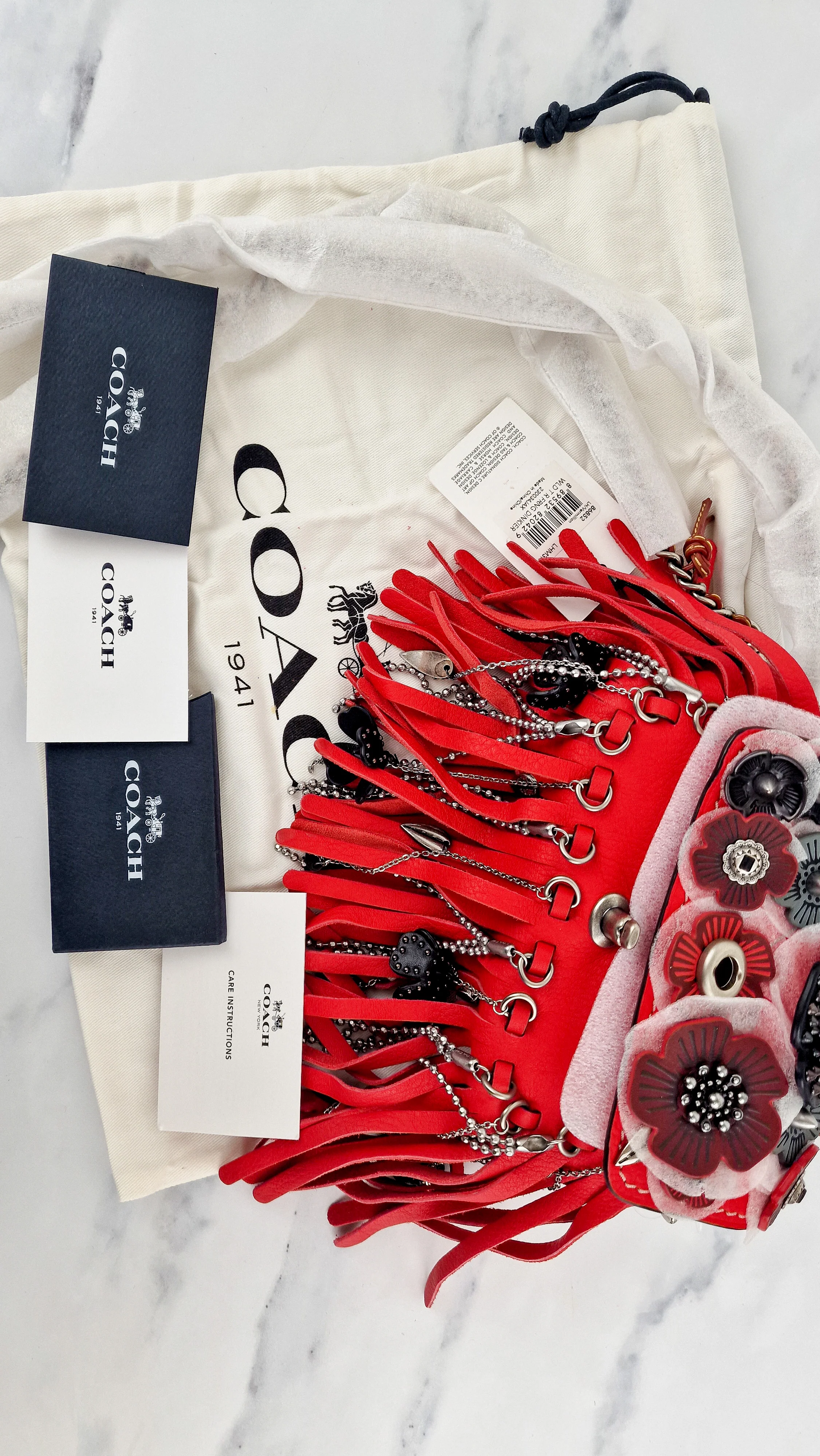 Coach 1941 Dinkier in Vermillion Red with Wild Tea Roses Studs & Fringes - Crossbody Bag Clutch Mini Dinky - Coach 86852 - Image 21