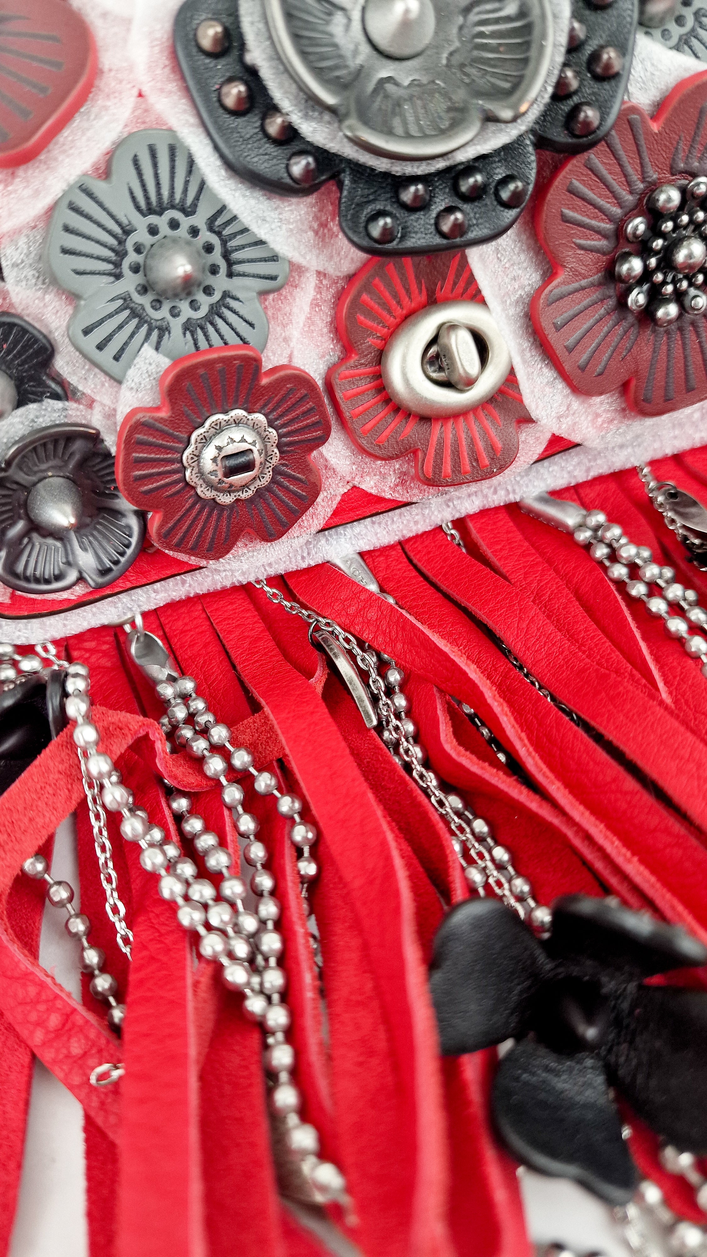 Coach 1941 Dinkier in Vermillion Red with Wild Tea Roses Studs & Fringes - Crossbody Bag Clutch Mini Dinky - Coach 86852 - Image 8