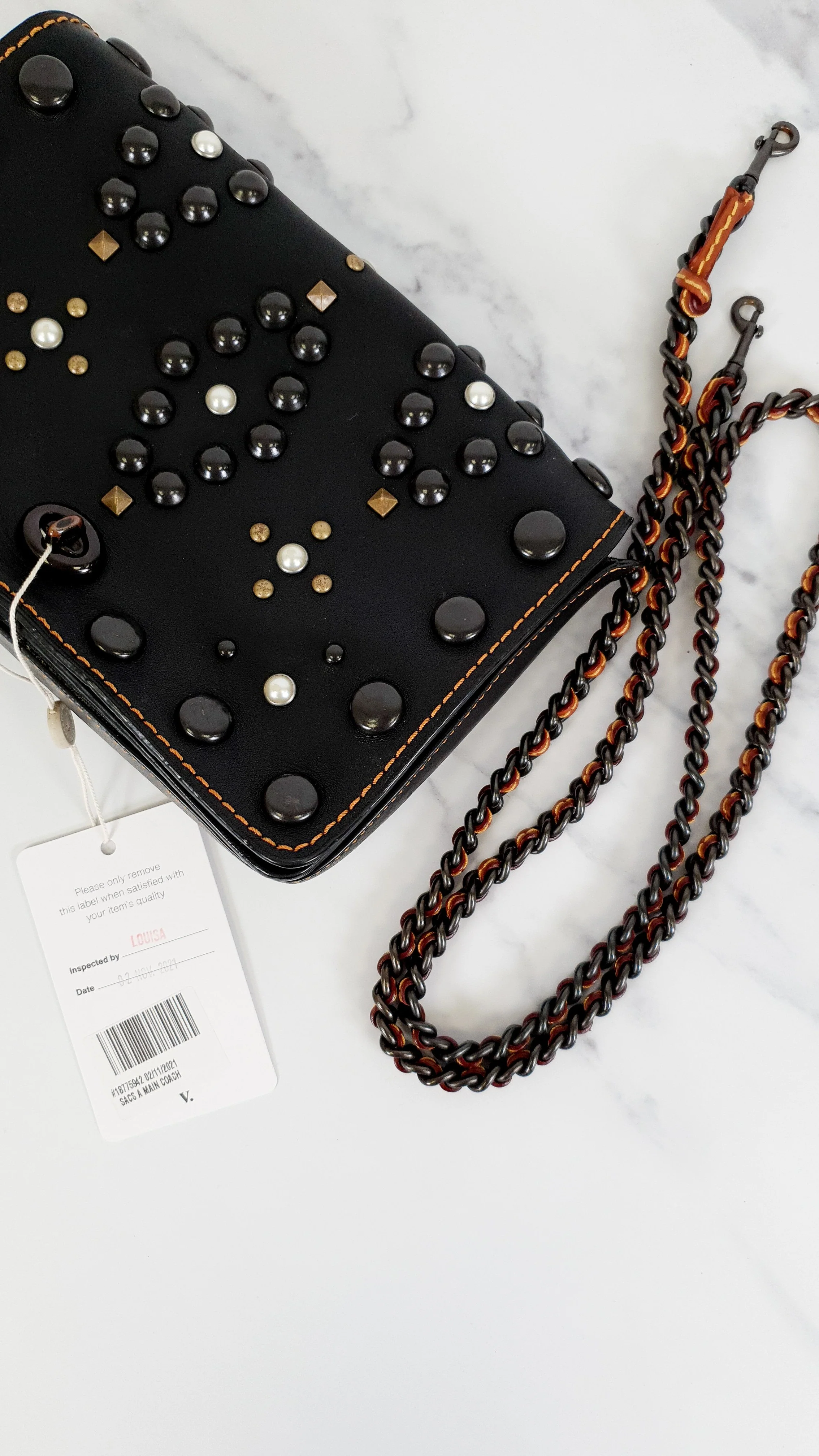Coach 1941 Dinky 24 in Black Leather with Western Rivets - Crossbody Flap Bag Shoulder Chain Coach 56611 - Image 16