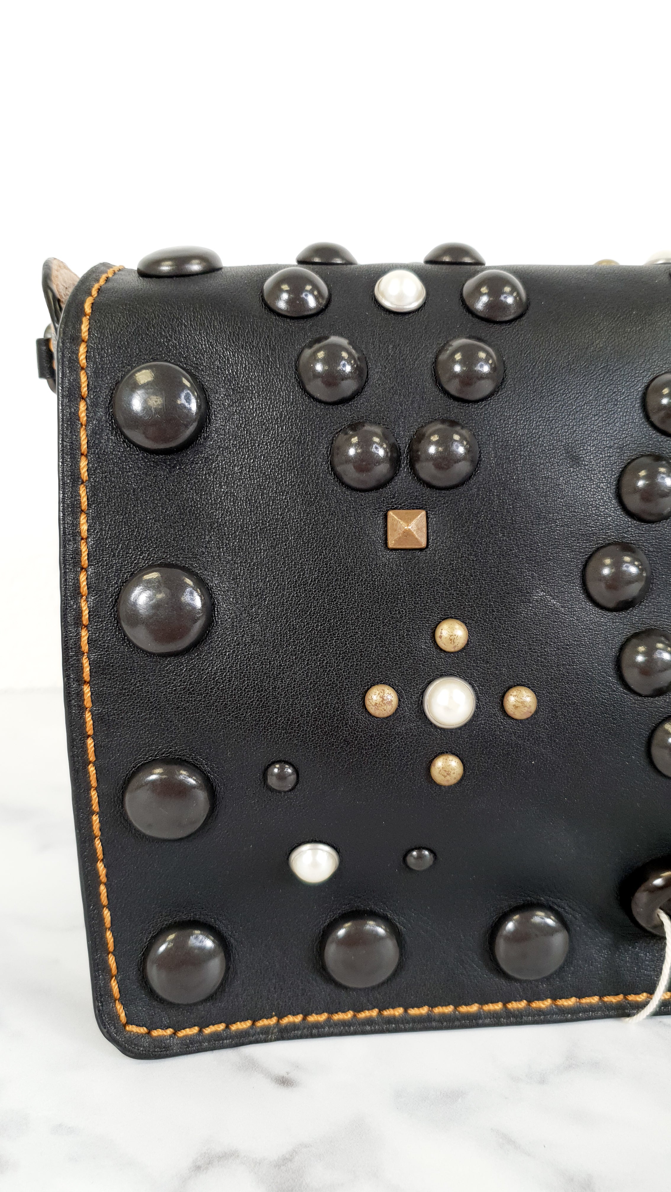 Coach 1941 Dinky 24 in Black Leather with Western Rivets - Crossbody Flap Bag Shoulder Chain Coach 56611 - Image 2