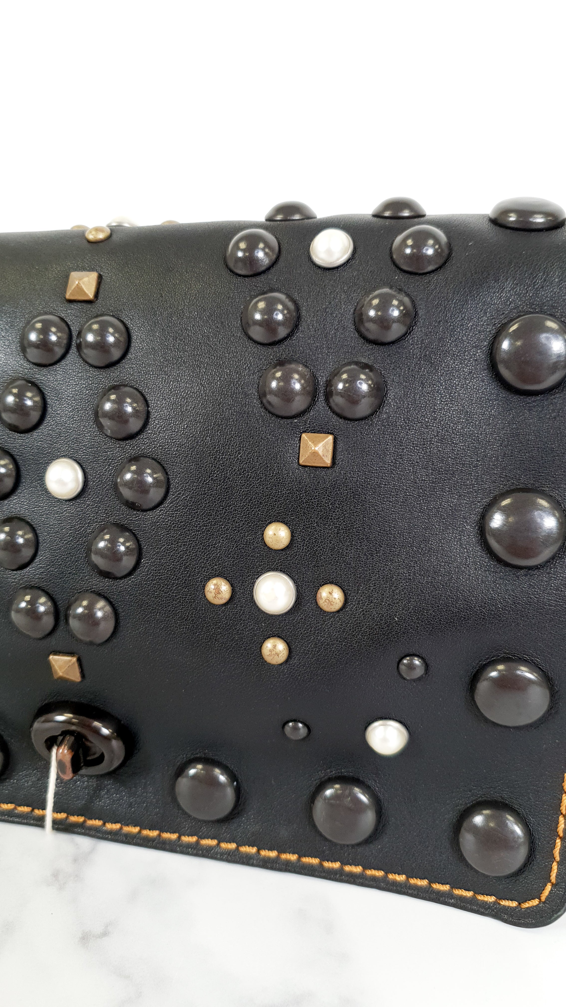Coach 1941 Dinky 24 in Black Leather with Western Rivets - Crossbody Flap Bag Shoulder Chain Coach 56611 - Image 3