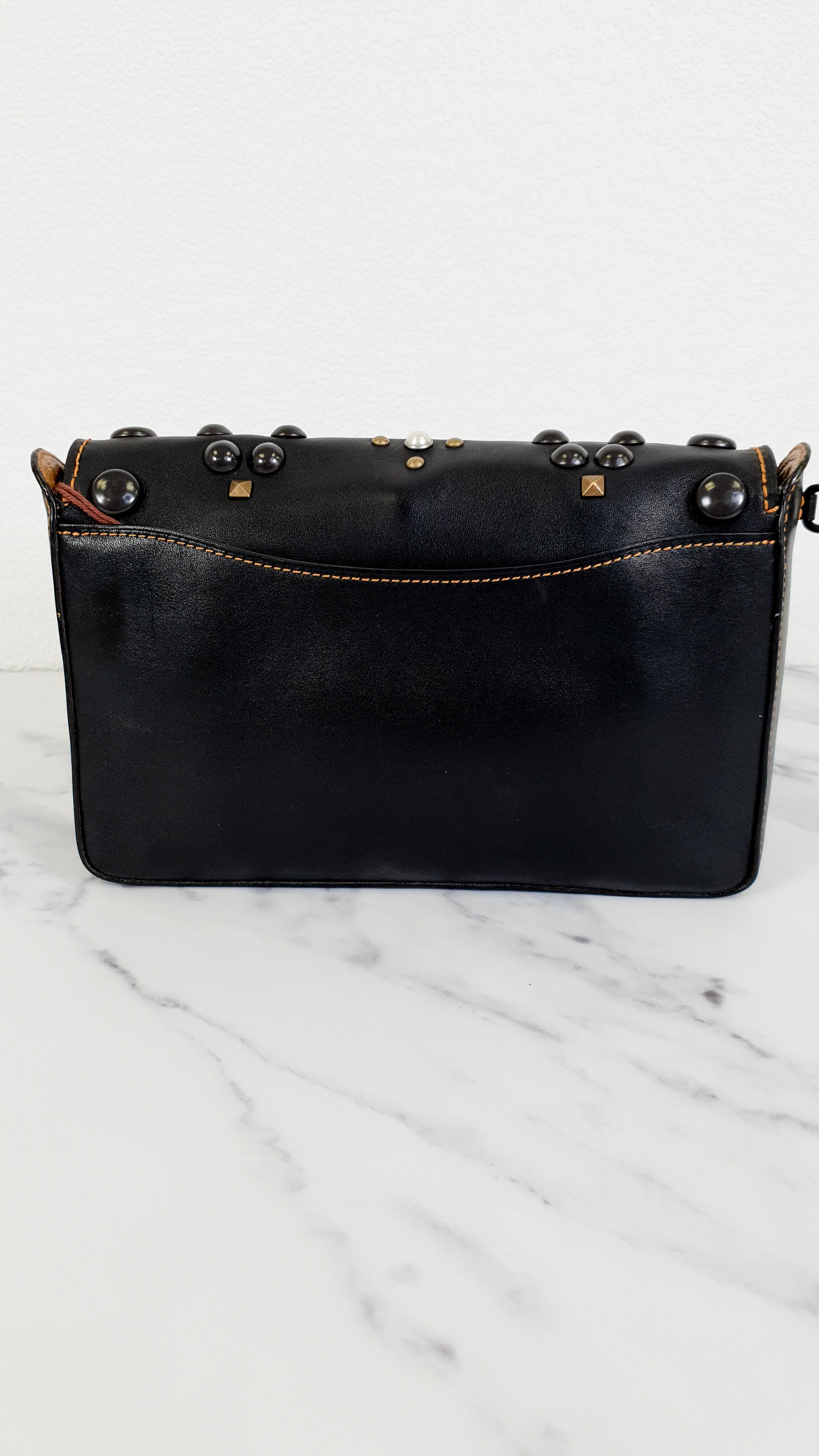 Coach 1941 Dinky 24 in Black Leather with Western Rivets - Crossbody Flap Bag Shoulder Chain Coach 56611 - Image 5