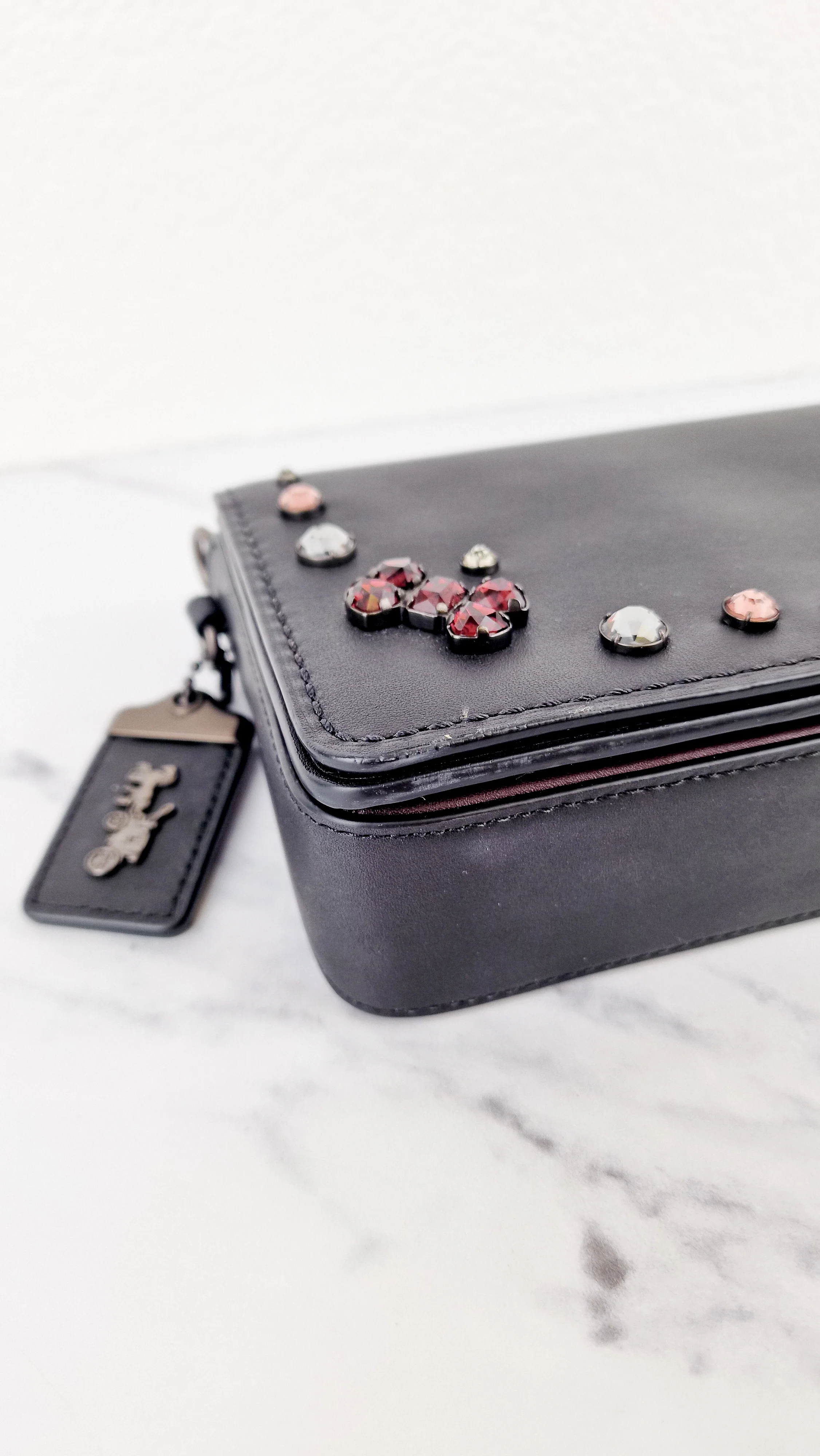 Coach 1941 Dinky Black with Crystal Bow Embellishment - Smooth Leather Crossbody Bag Coach 38646 - Image 10