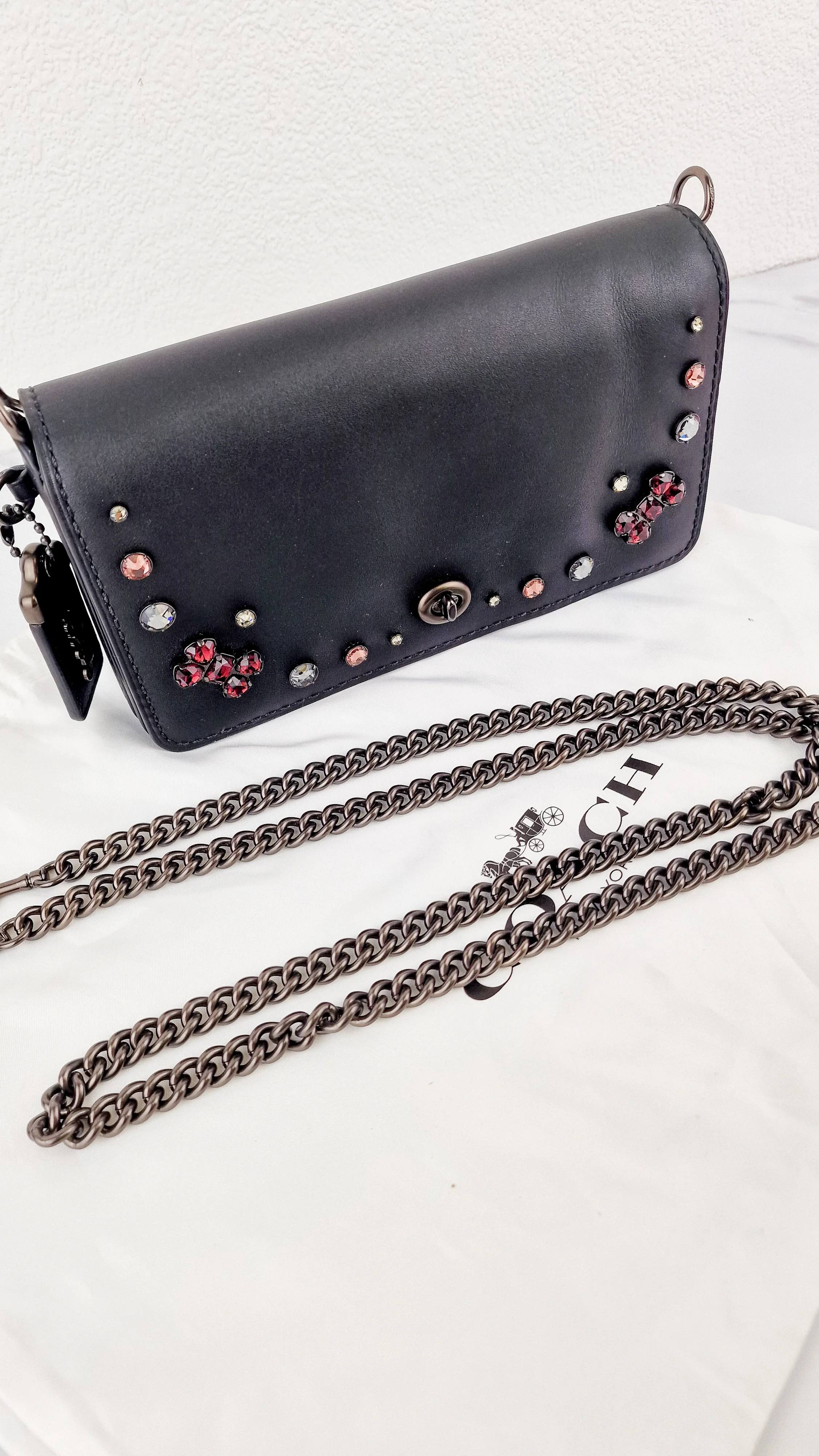 Coach 1941 Dinky Black with Crystal Bow Embellishment - Smooth Leather Crossbody Bag Coach 38646 - Image 16