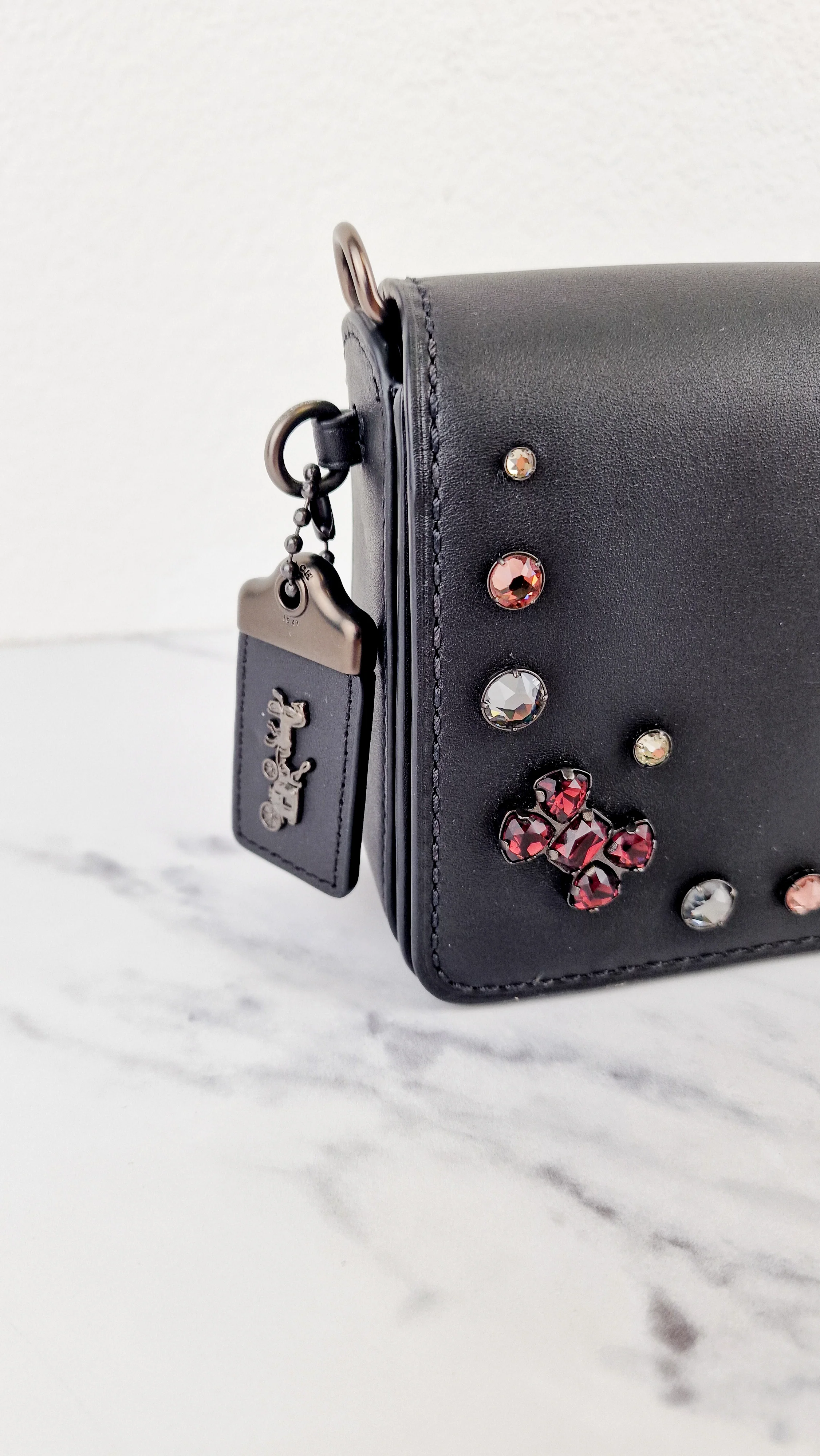 Coach 1941 Dinky Black with Crystal Bow Embellishment - Smooth Leather Crossbody Bag Coach 38646 - Image 2