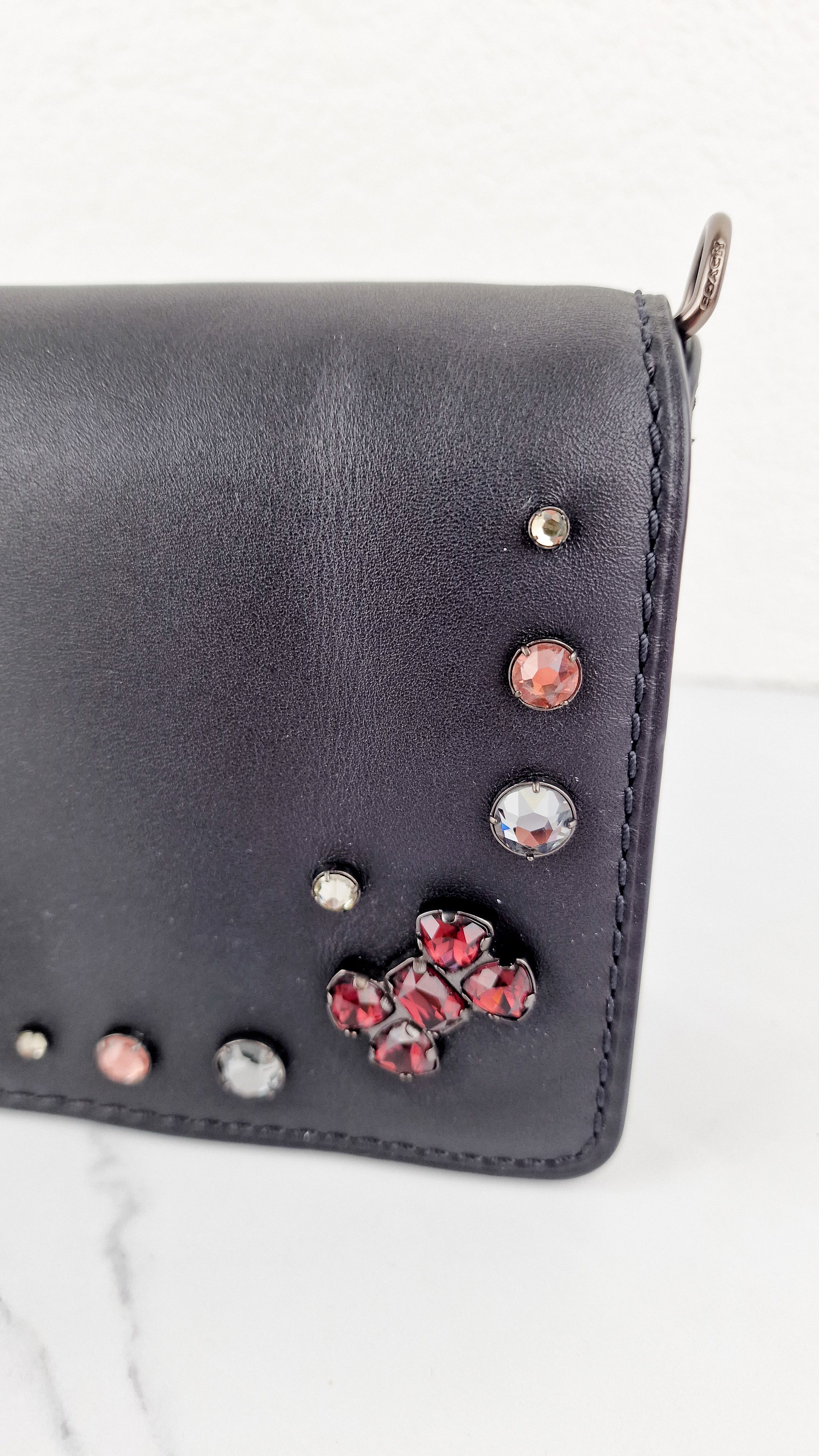 Coach 1941 Dinky Black with Crystal Bow Embellishment - Smooth Leather Crossbody Bag Coach 38646 - Image 3