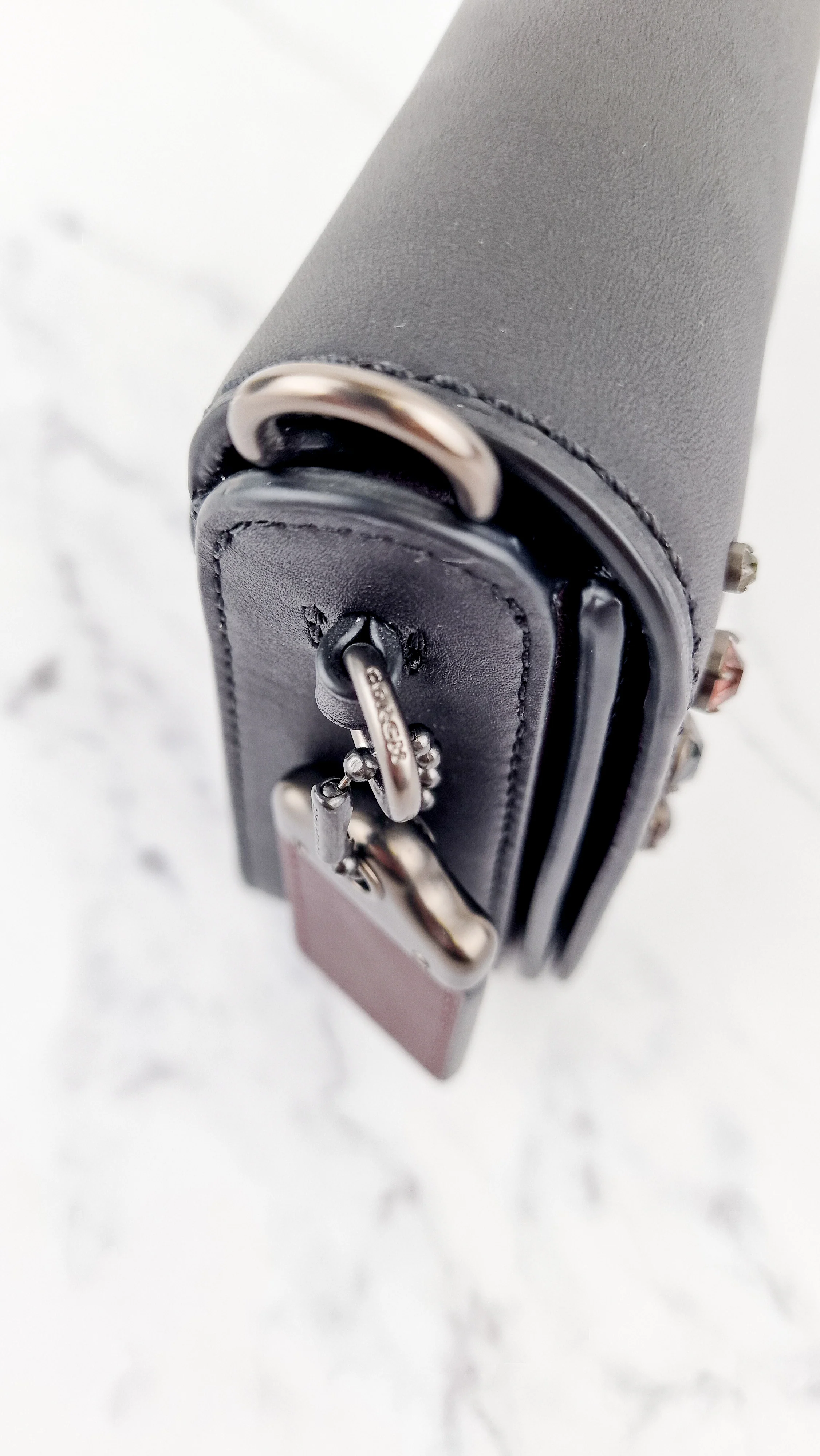 Coach 1941 Dinky Black with Crystal Bow Embellishment - Smooth Leather Crossbody Bag Coach 38646 - Image 7