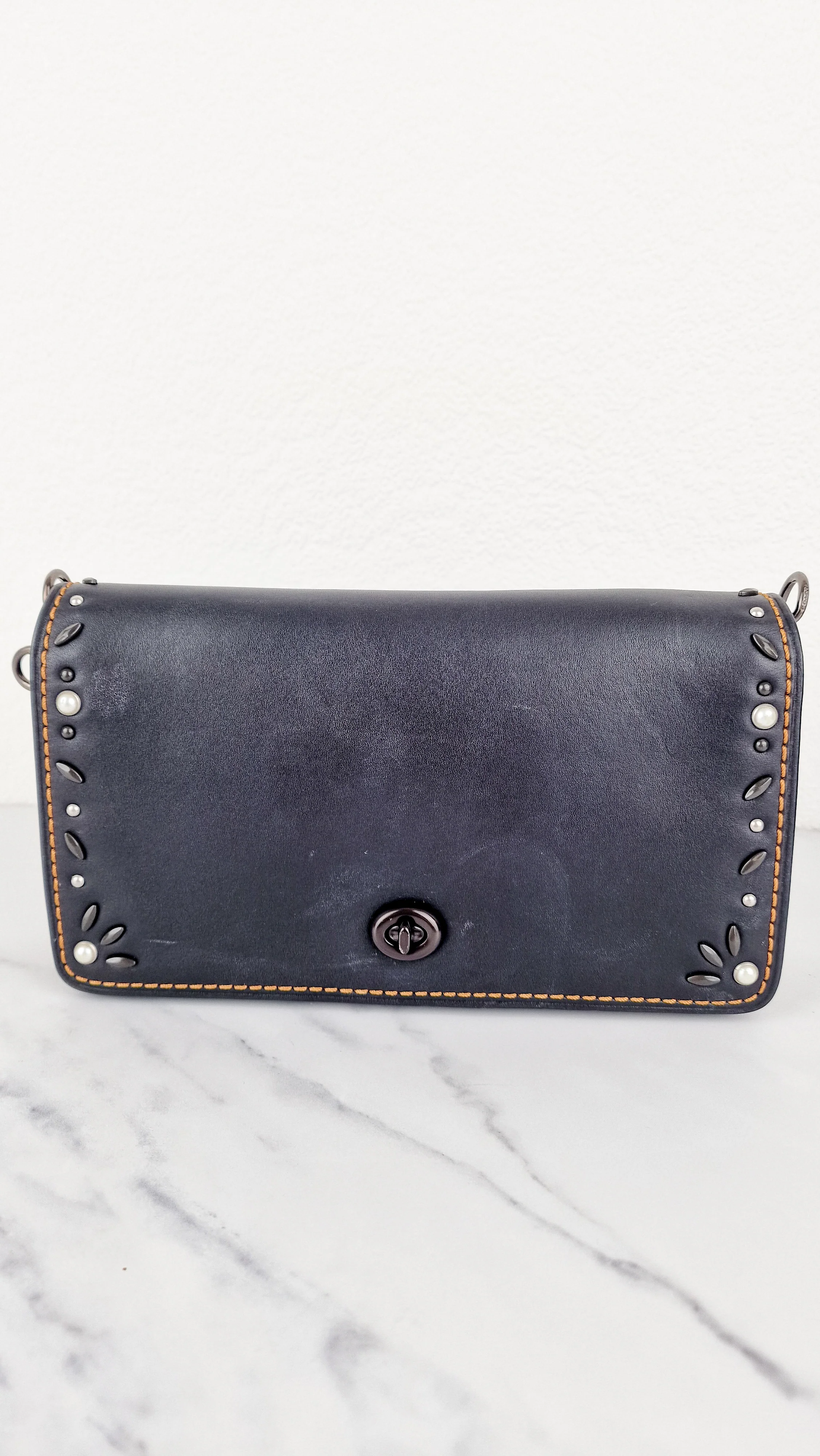 Coach 1941 Dinky Black with Customized Rivets Embellishment - Smooth Leather Crossbody Bag - Coach 37296