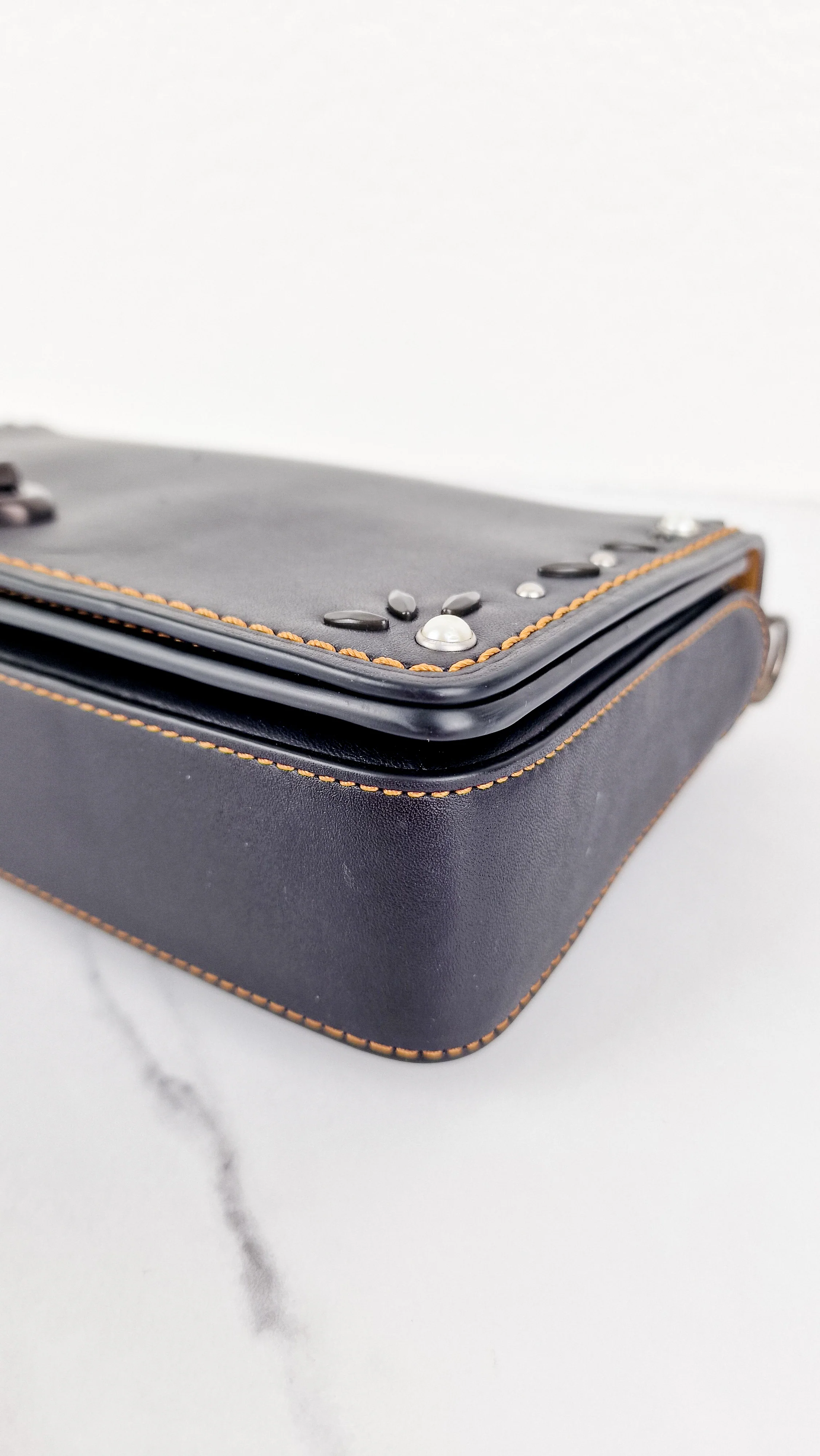 Coach 1941 Dinky Black with Customized Rivets Embellishment - Smooth Leather Crossbody Bag - Coach 37296 - Image 10