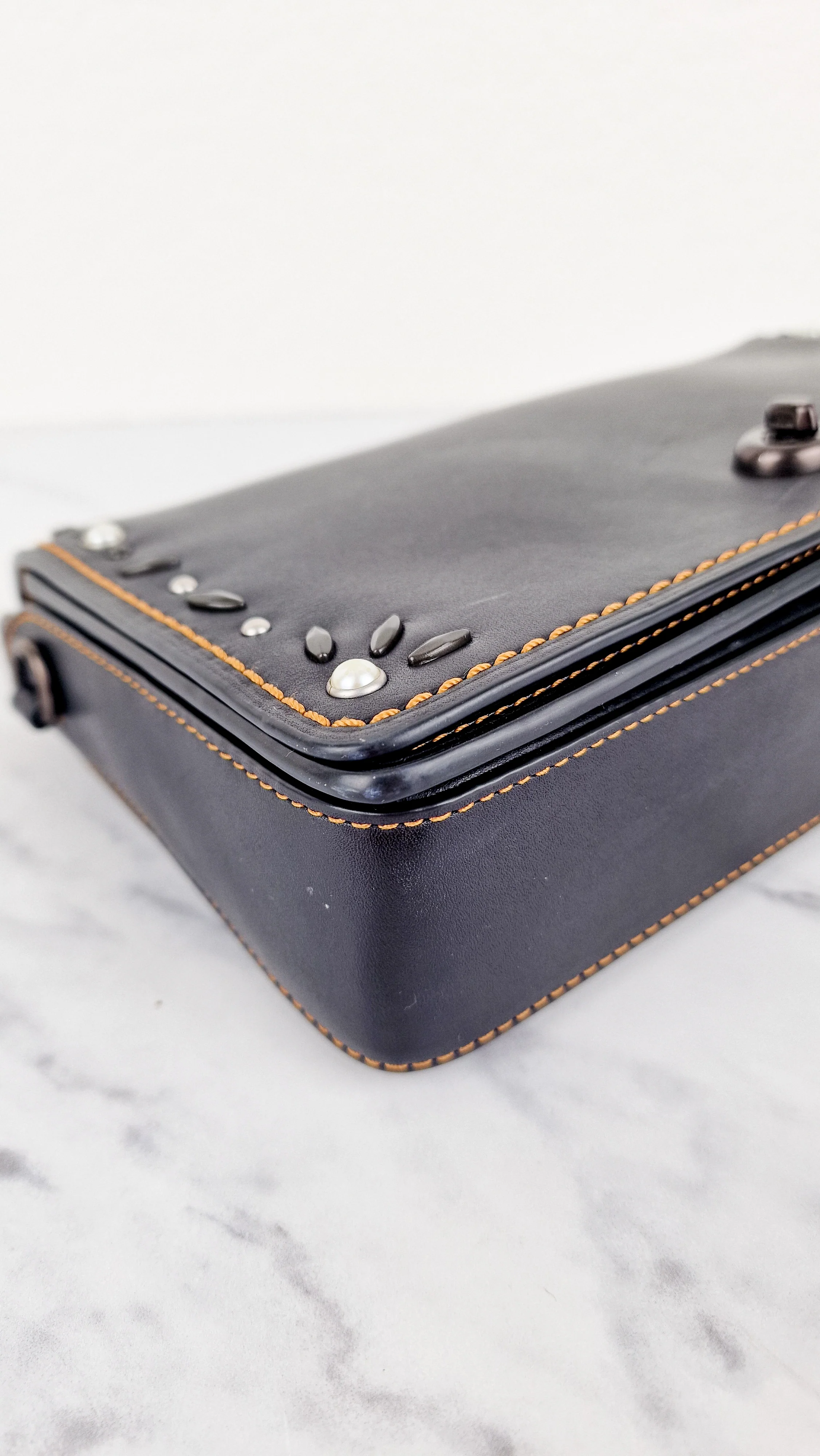 Coach 1941 Dinky Black with Customized Rivets Embellishment - Smooth Leather Crossbody Bag - Coach 37296 - Image 11