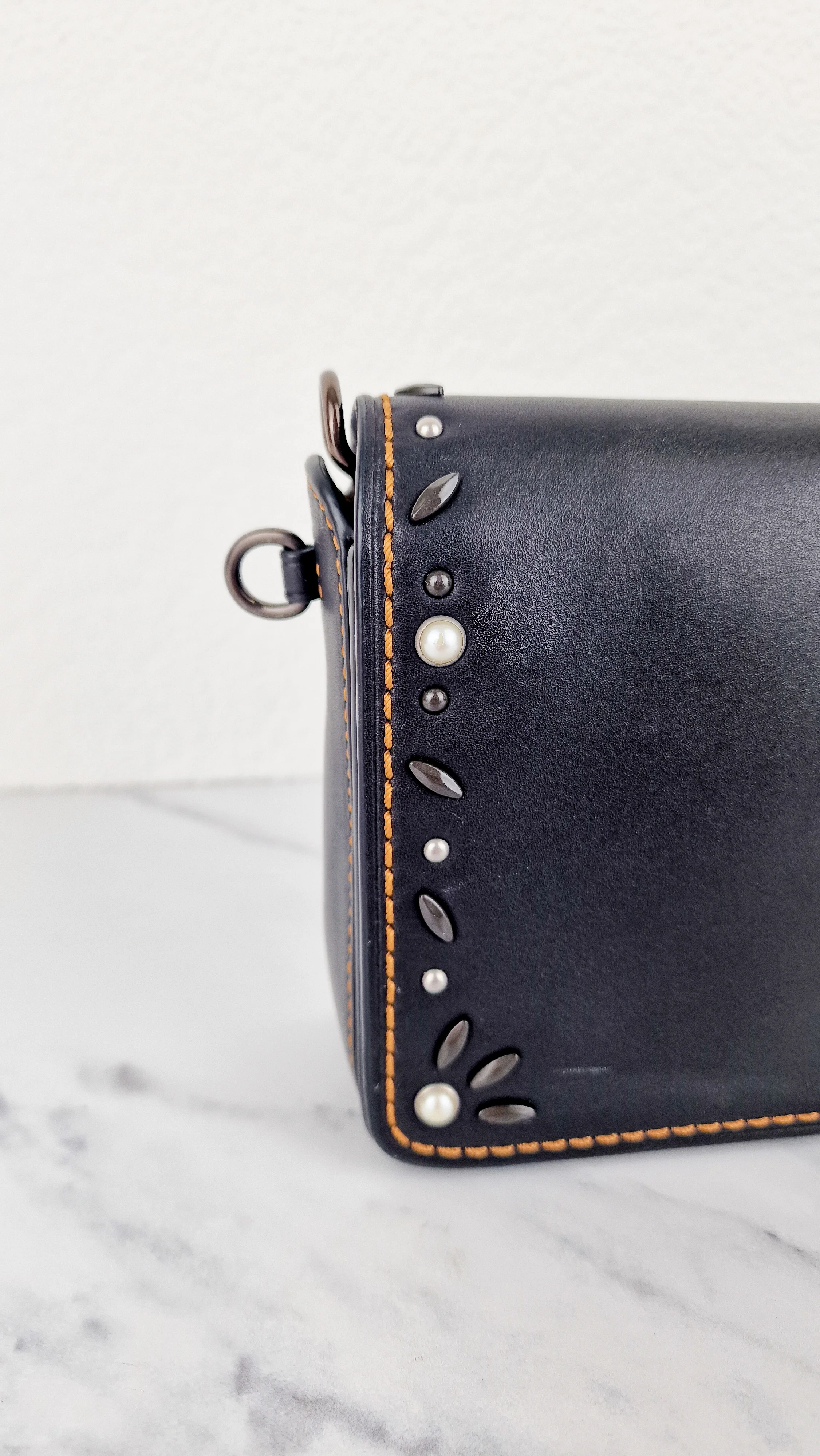Coach 1941 Dinky Black with Customized Rivets Embellishment - Smooth Leather Crossbody Bag - Coach 37296 - Image 3