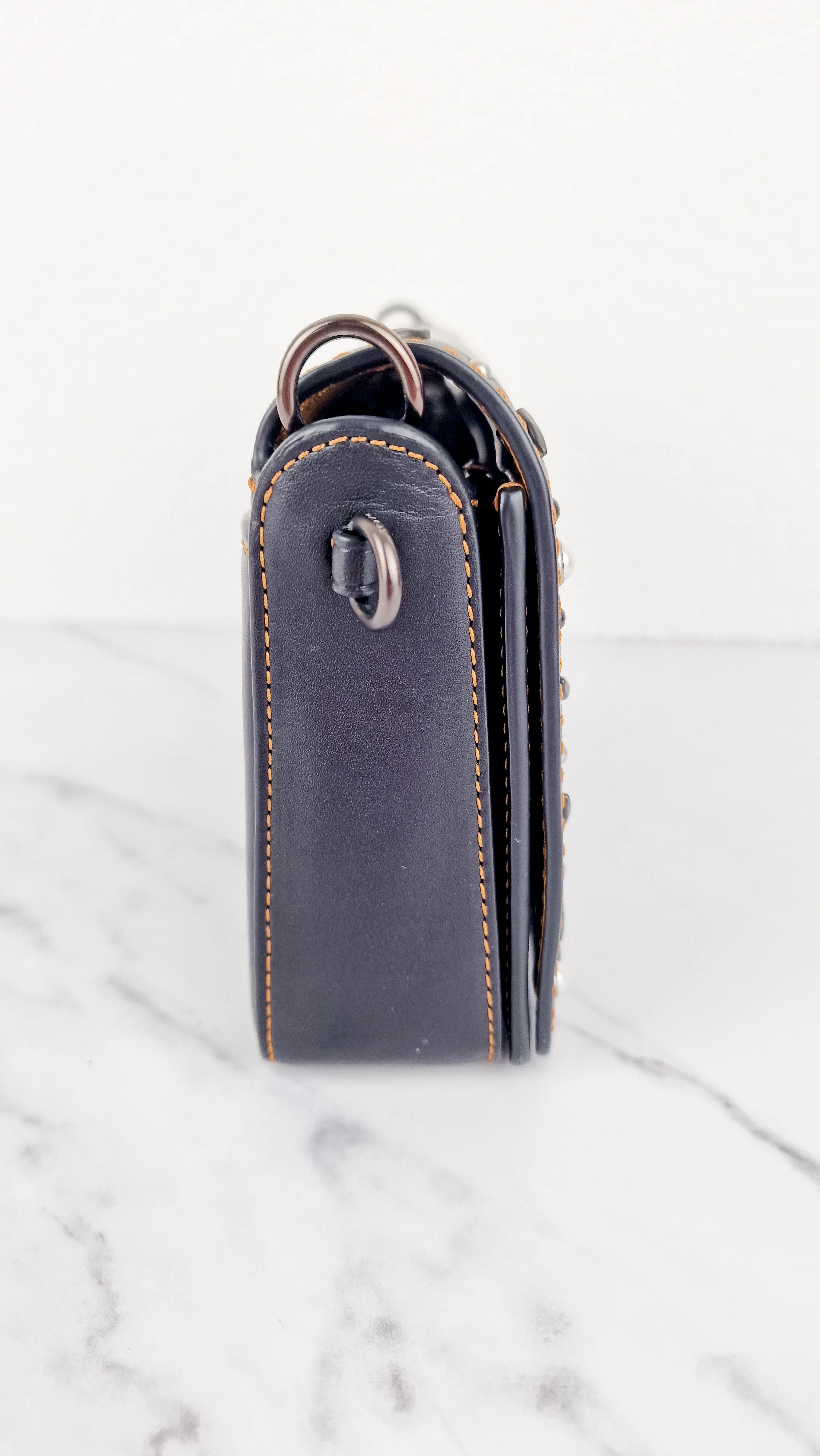 Coach 1941 Dinky Black with Customized Rivets Embellishment - Smooth Leather Crossbody Bag - Coach 37296 - Image 8