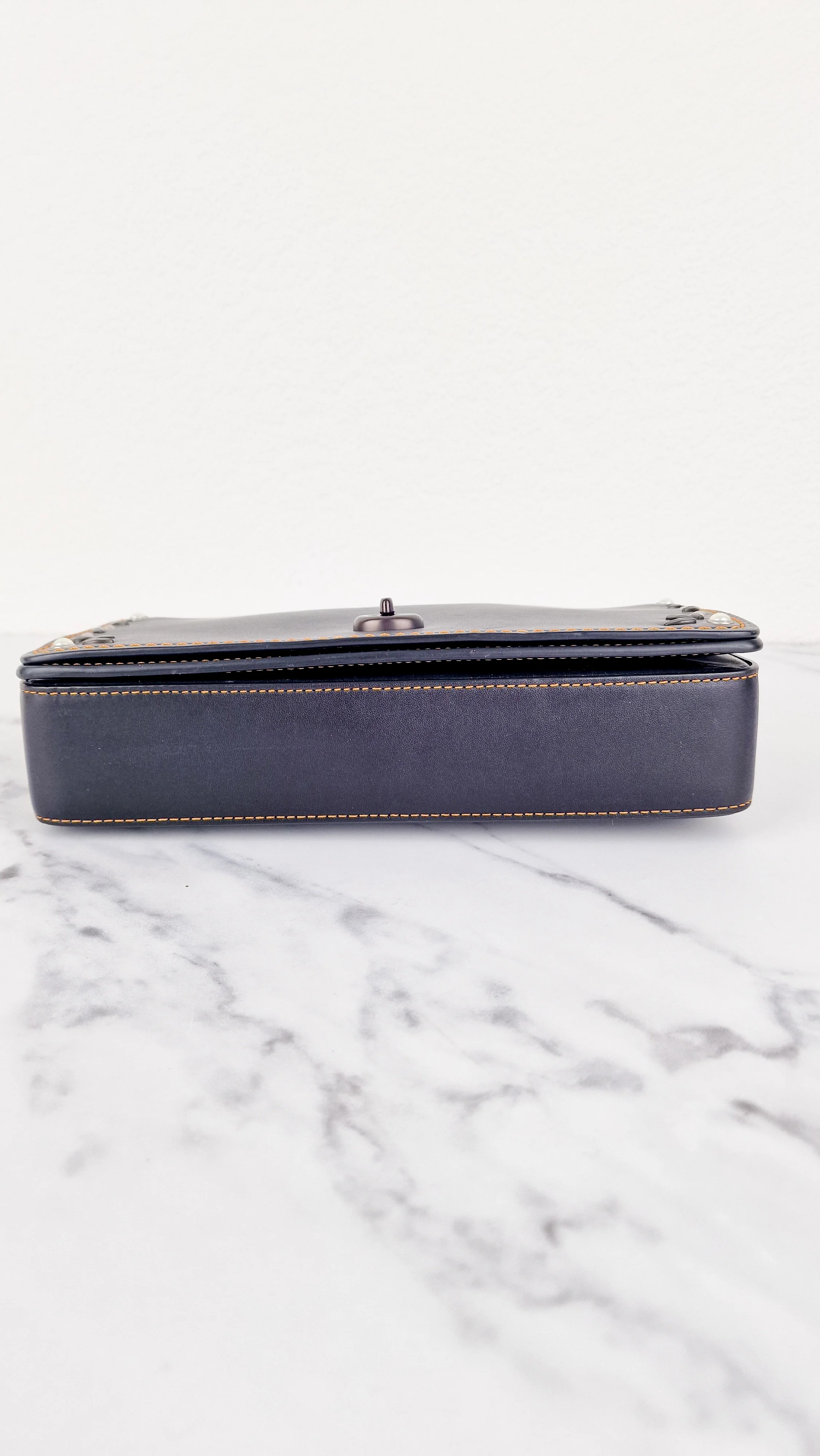 Coach 1941 Dinky Black with Customized Rivets Embellishment - Smooth Leather Crossbody Bag - Coach 37296 - Image 9