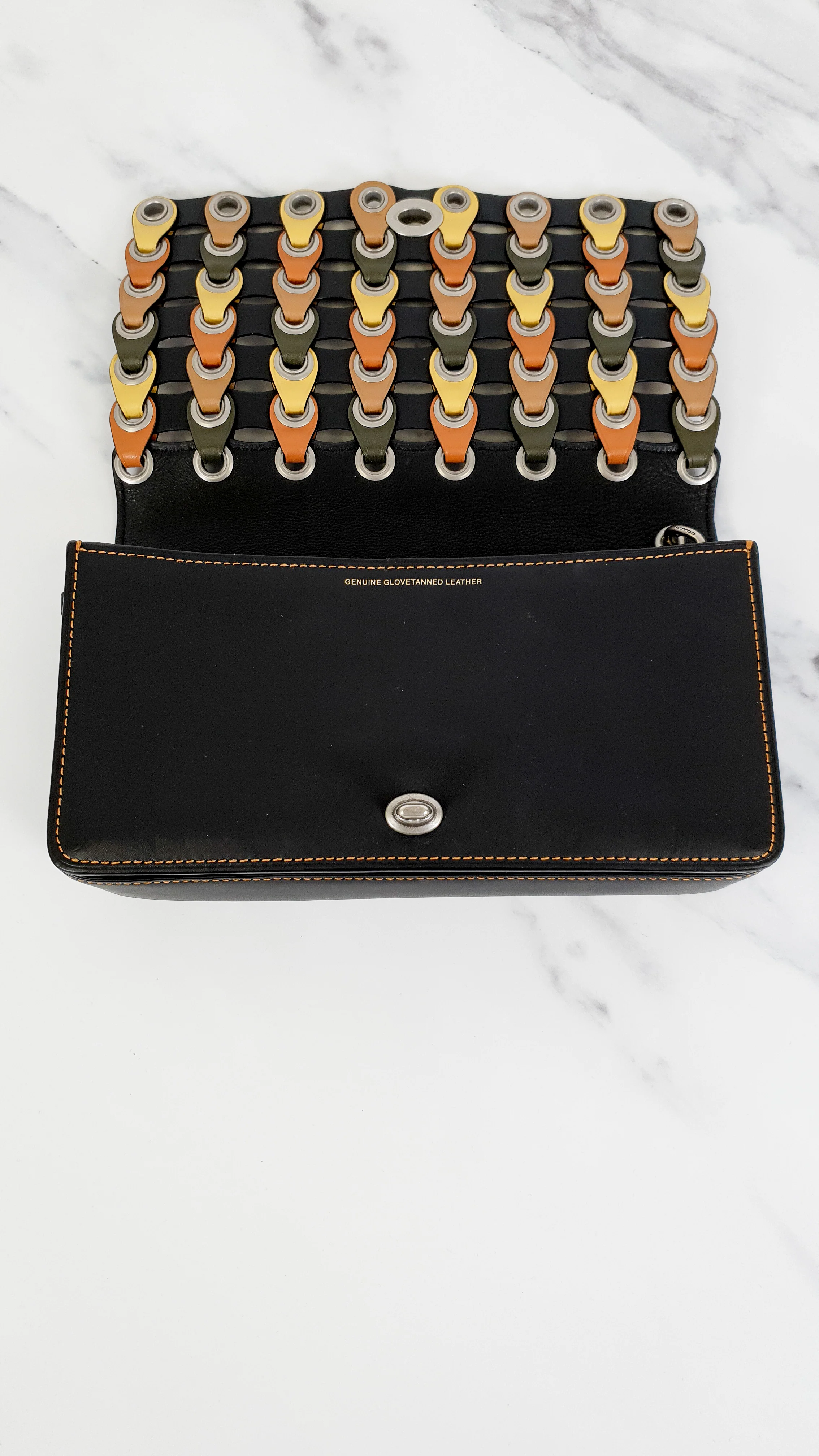 Coach 1941 Dinky Crossbody Bag With Colorblock Links in Black, Yellow, Green & Saddle - Coach 86831 - Image 8