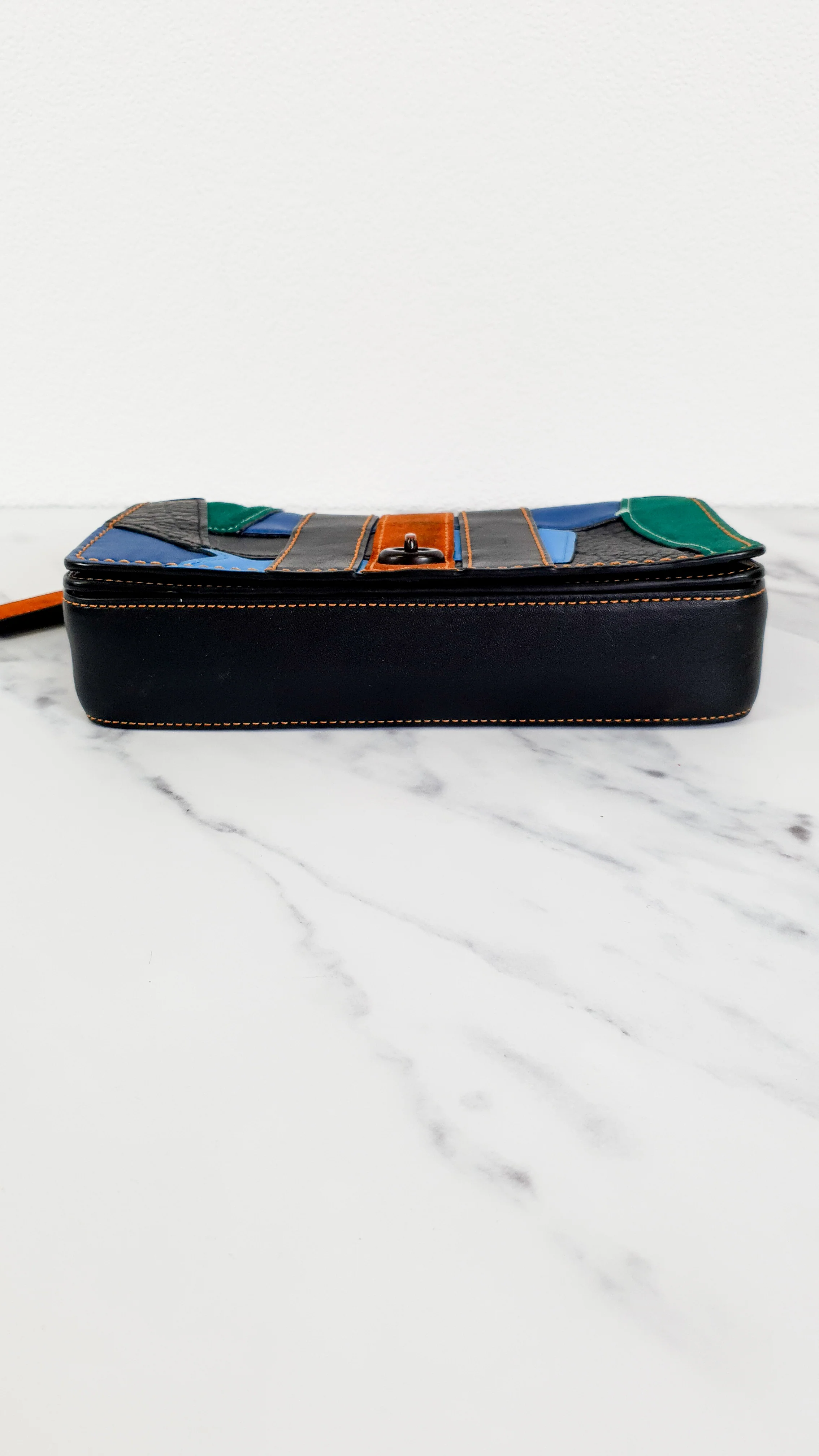 Coach 1941 Dinky Crossbody Bag With Varsity Patchwork Leather & Suede in Black, Green, Blue & Tan - Coach 54540 - Image 12