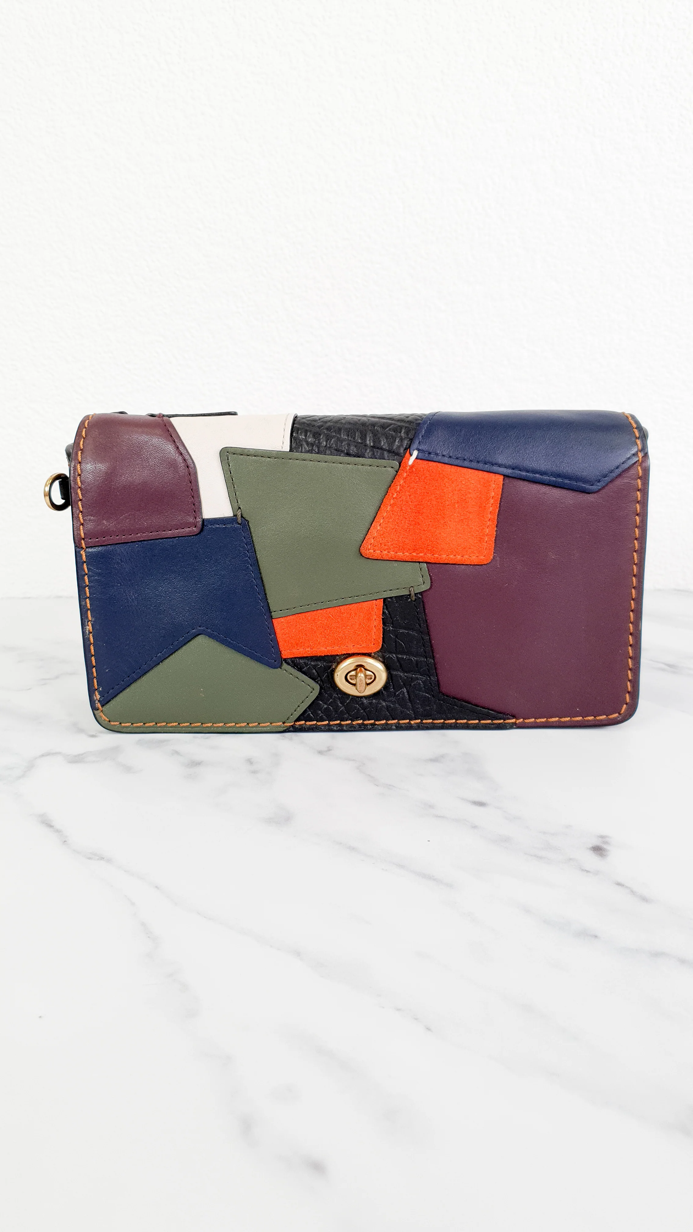 Coach 1941 Dinky Crossbody Bag With Patchwork Leather & Suede in Black, Orange, Blue & Chalk - Coach 38179 - Image 2