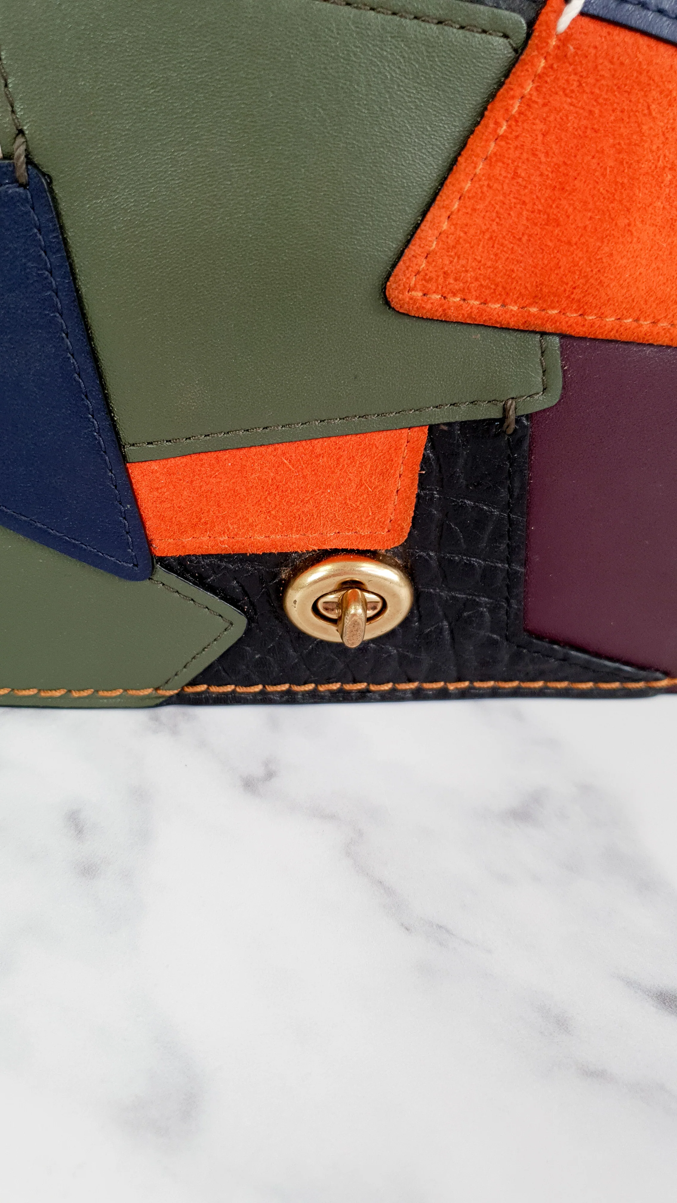 Coach 1941 Dinky Crossbody Bag With Patchwork Leather & Suede in Black, Orange, Blue & Chalk - Coach 38179 - Image 3