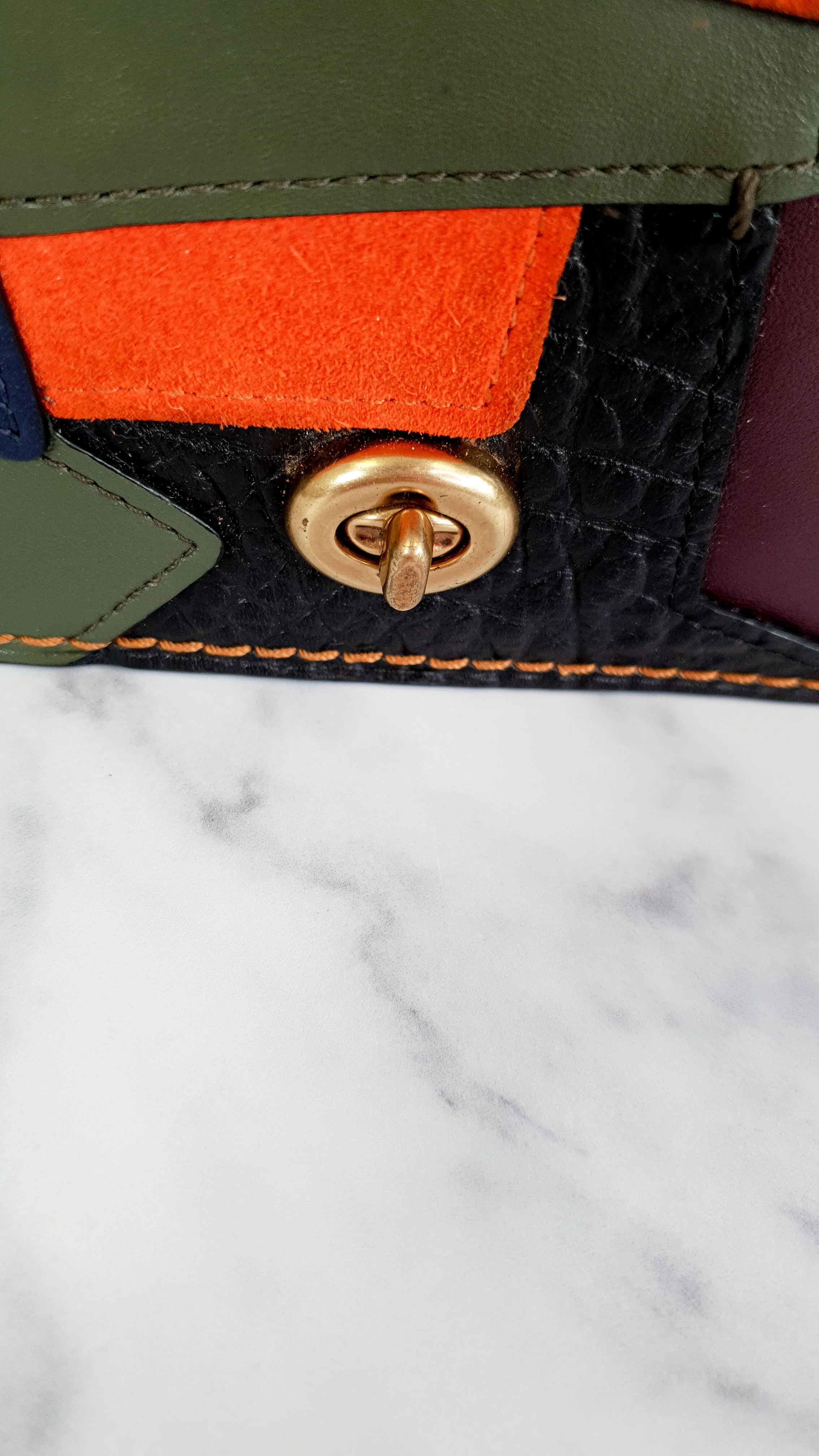 Coach 1941 Dinky Crossbody Bag With Patchwork Leather & Suede in Black, Orange, Blue & Chalk - Coach 38179 - Image 4