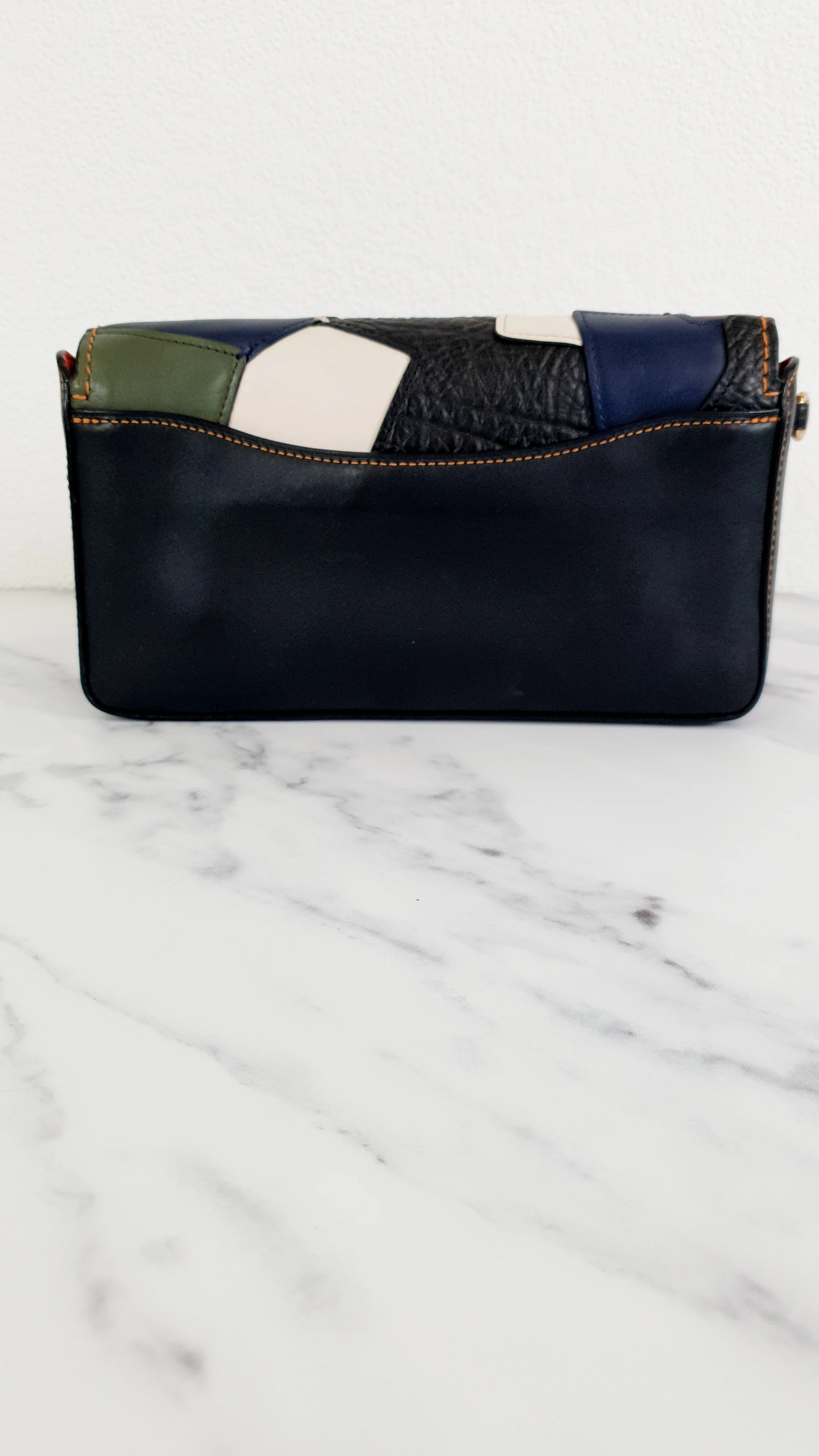 Coach 1941 Dinky Crossbody Bag With Patchwork Leather & Suede in Black, Orange, Blue & Chalk - Coach 38179 - Image 6