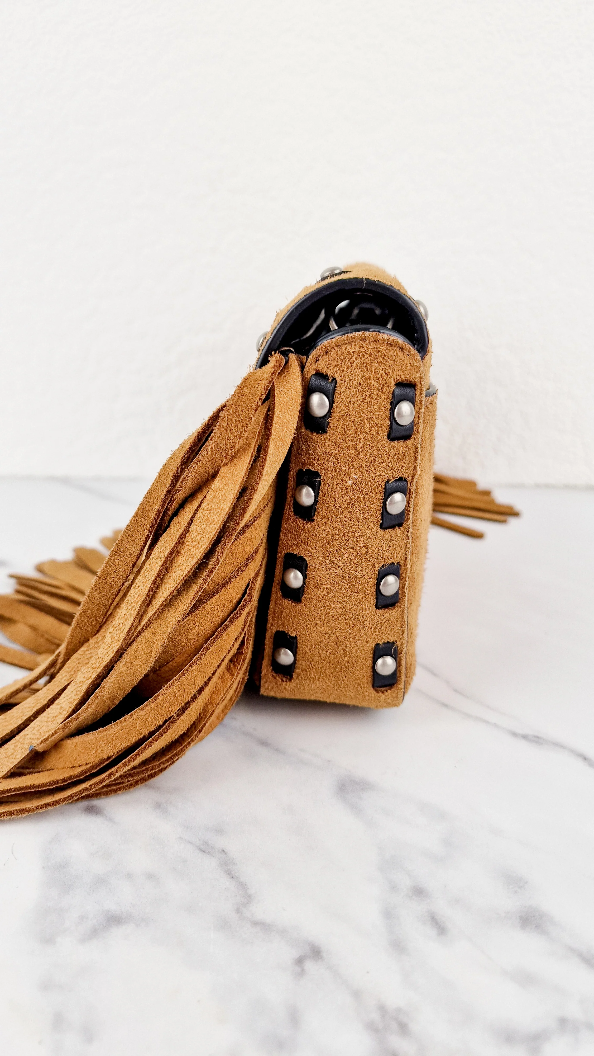 Coach 1941 Dinky in Light Saddle Tan Brown Cervo Suede with Fringe & Light Antique Nickel Concho Turnlock - Crossbody Bag Shoulder Bag - Coach 86821 - Image 7