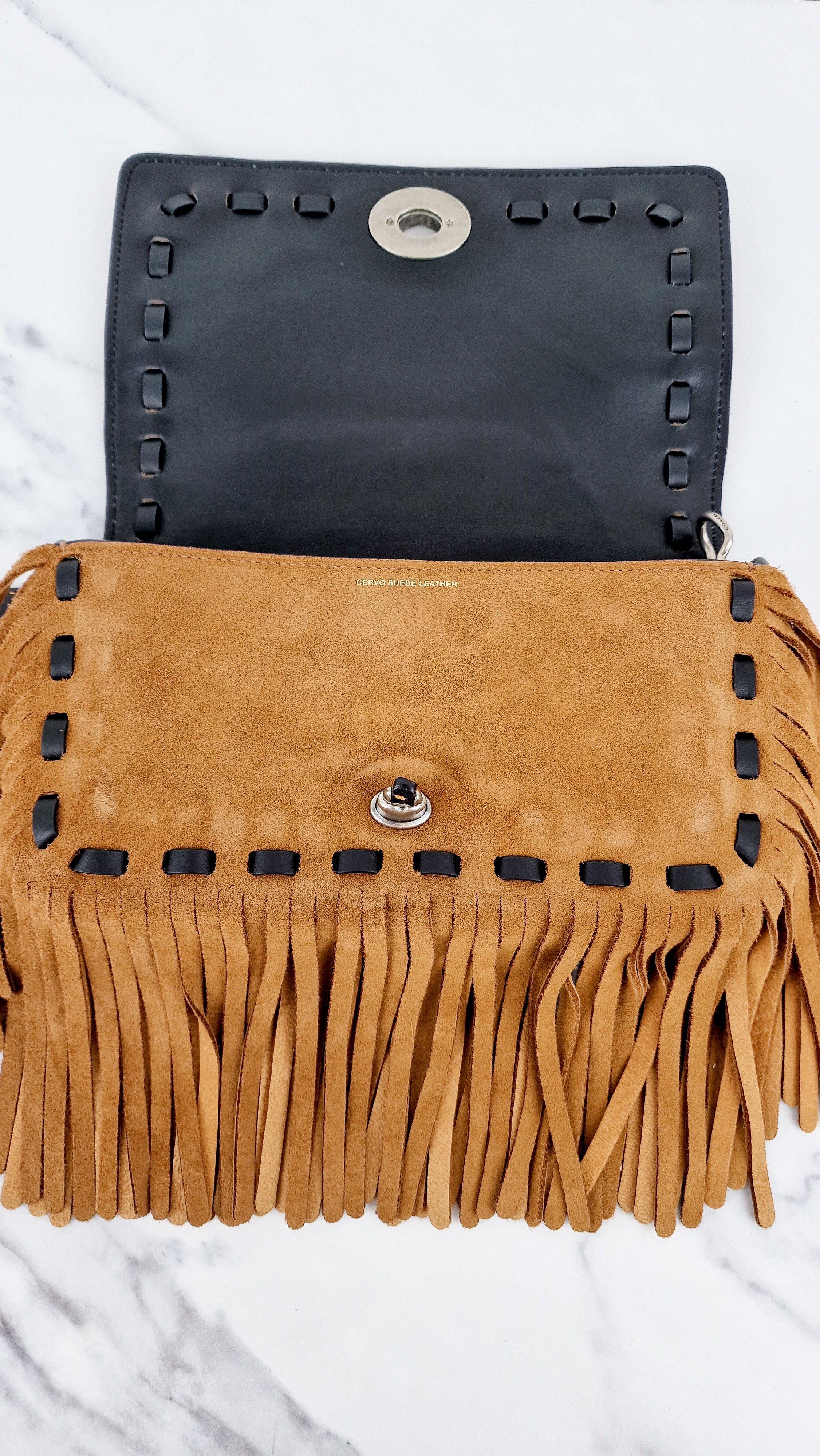 Coach 1941 Dinky in Light Saddle Tan Brown Cervo Suede with Fringe & Light Antique Nickel Concho Turnlock - Crossbody Bag Shoulder Bag - Coach 86821 - Image 8