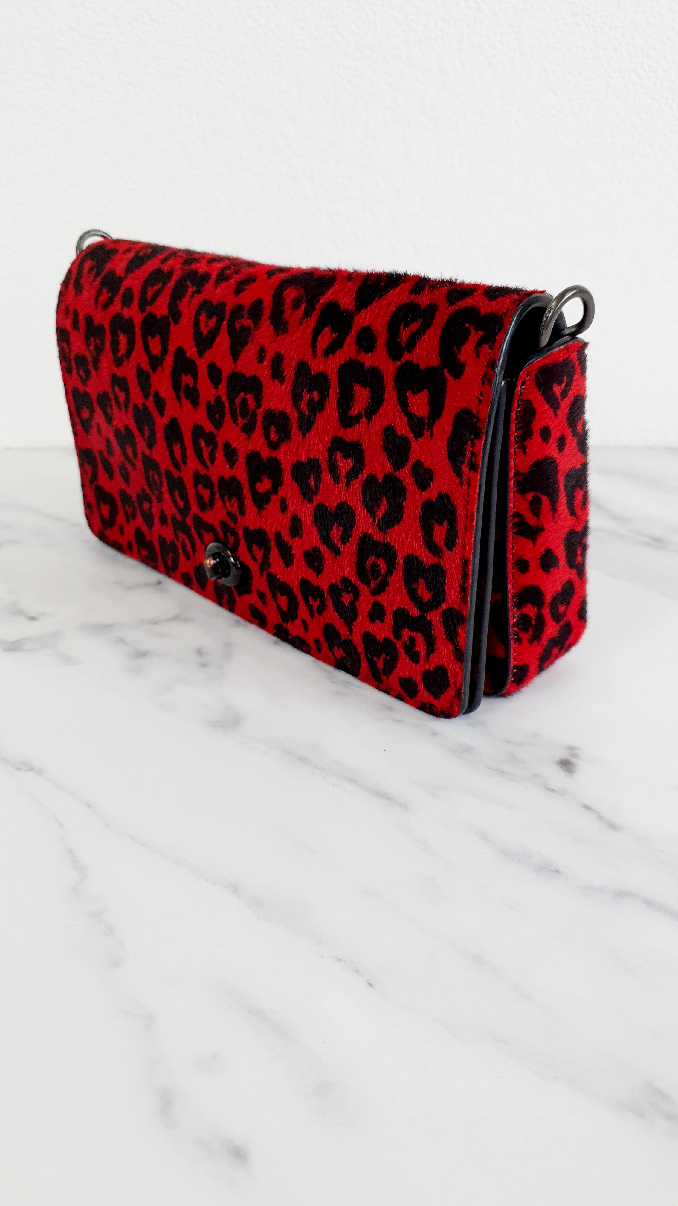 Coach 1941 Dinky Wild Beast Heart Crossbody Bag With in Red & Black Leopard Haircalf & leather & - Coach 38209 - Image 4